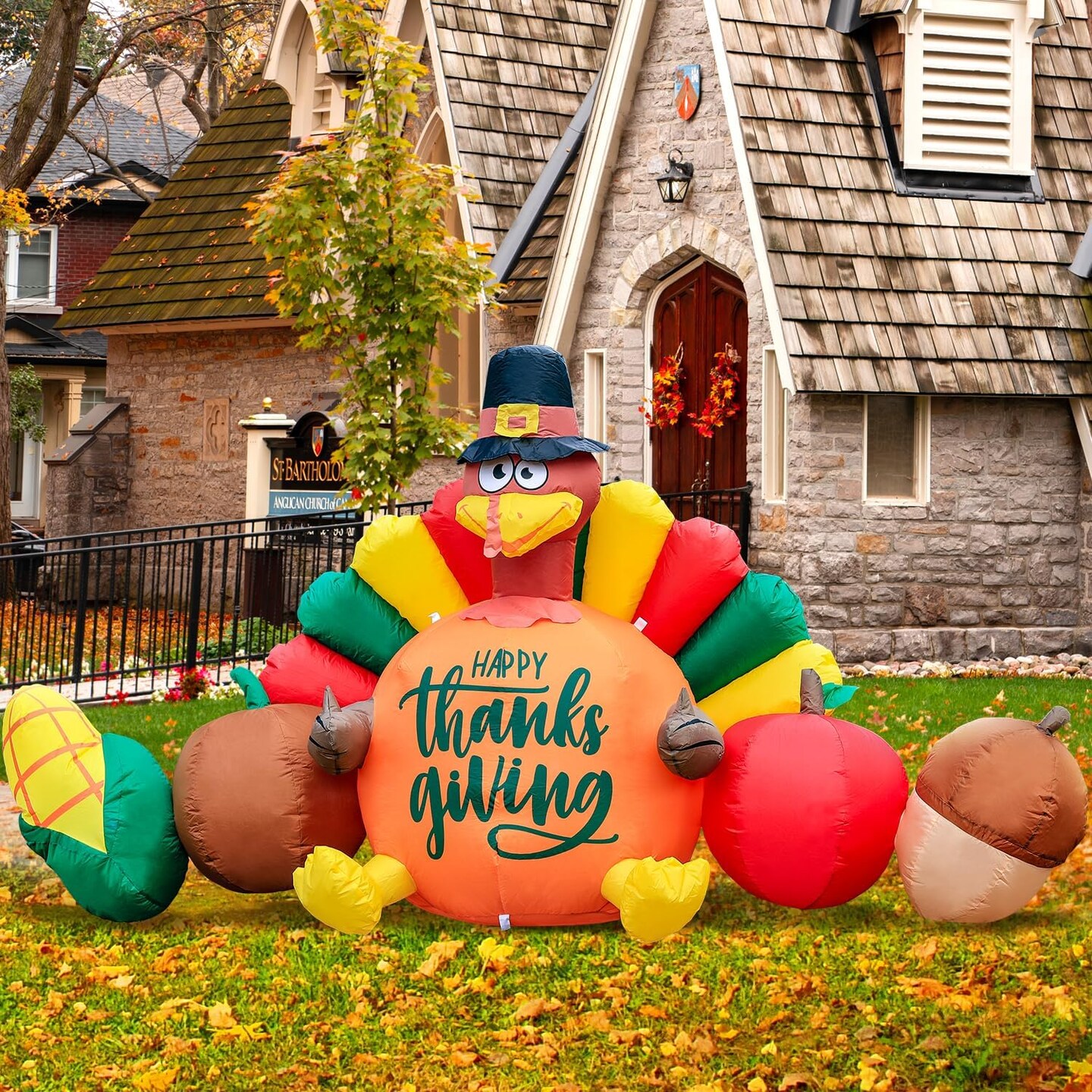 8FT Thanksgiving Inflatables Decorations, Turkey and Vegetables Blow Up with LED Lights for Autumns Fall Happy Thanksgiving Festival Outside Indoor Outdoor Lawn Holiday D&#xE9;cor Harvest.
