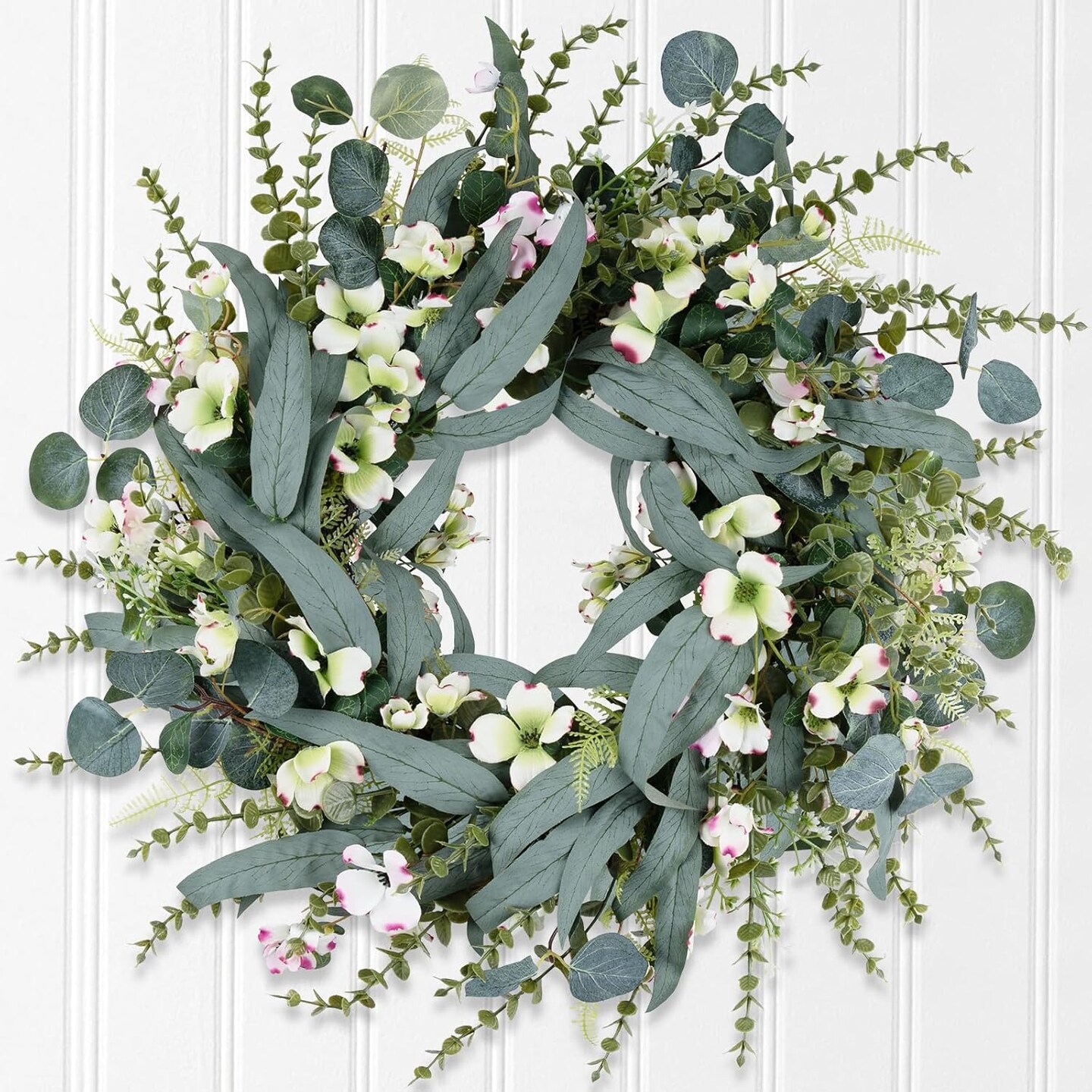 26IN Spring Wreath for Front Door,Large Eucalyptus Artificial Flower Greenery Wreath Indoor Outdoor for Porch Window Wall Farmhouse Home Holiday Hanging Decor Spring