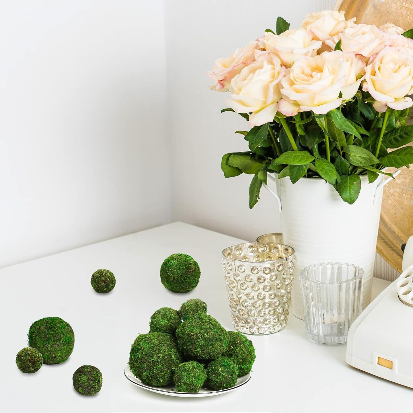 Moss Decorative Ball Natural Green, Handmade Moss Ball Spheres, Vase Fillers for Christmas Garden Home Wedding Party Decoration