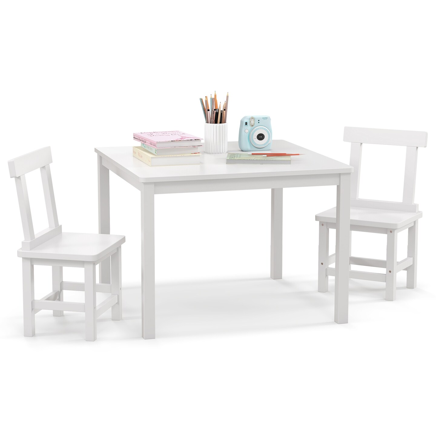 3 Pieces Wooden Children Furniture Set Including 2 Armless Chair and 1 Table