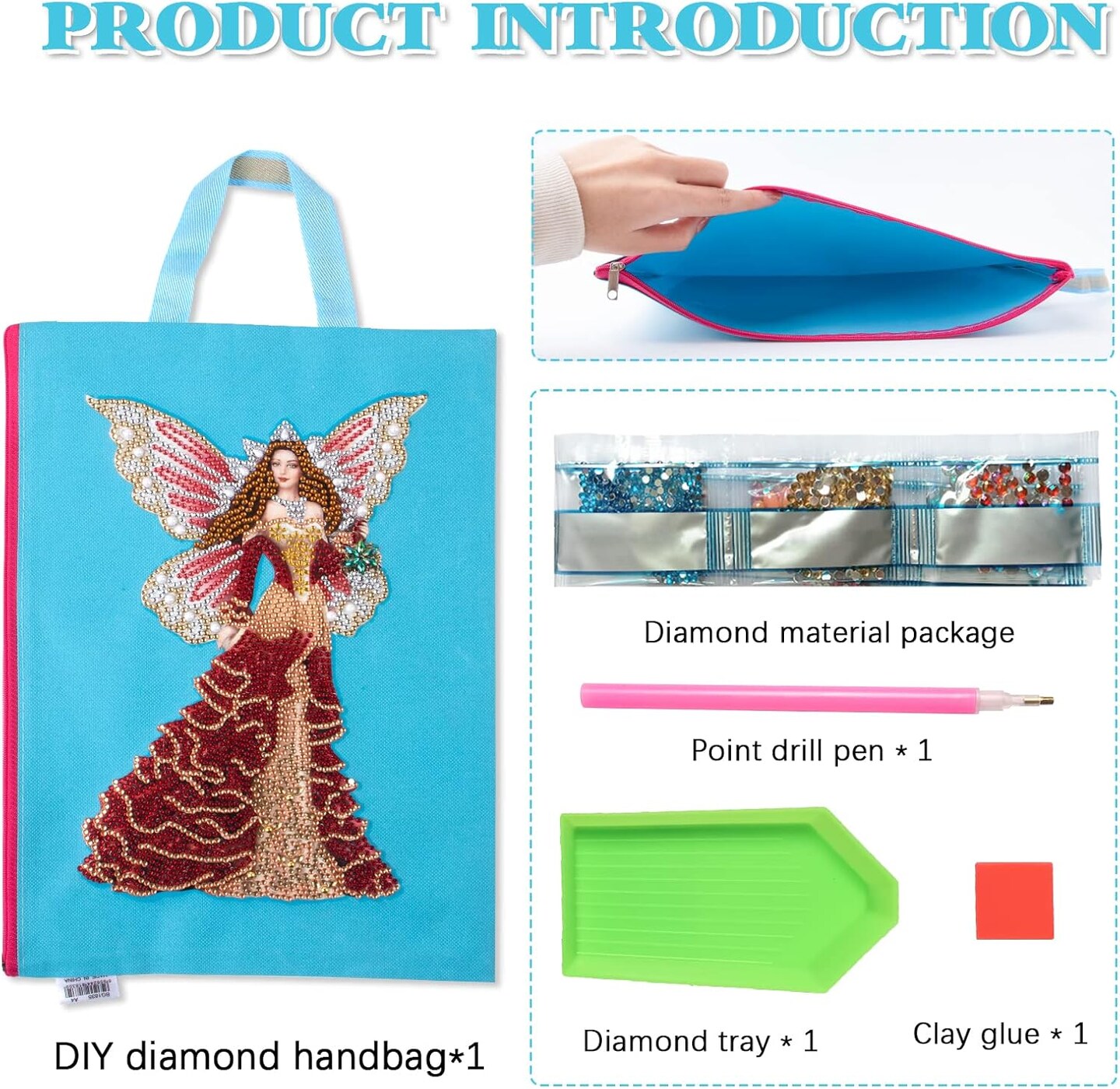 Diamond Painting Kits for Adult Stationery Bag Handbag with Chain 5D DIY Rhinestone Arts Craft Makeup Bag Canvas Tote Bag Diamond Art for Office Home Butterfly Fairy Pattern