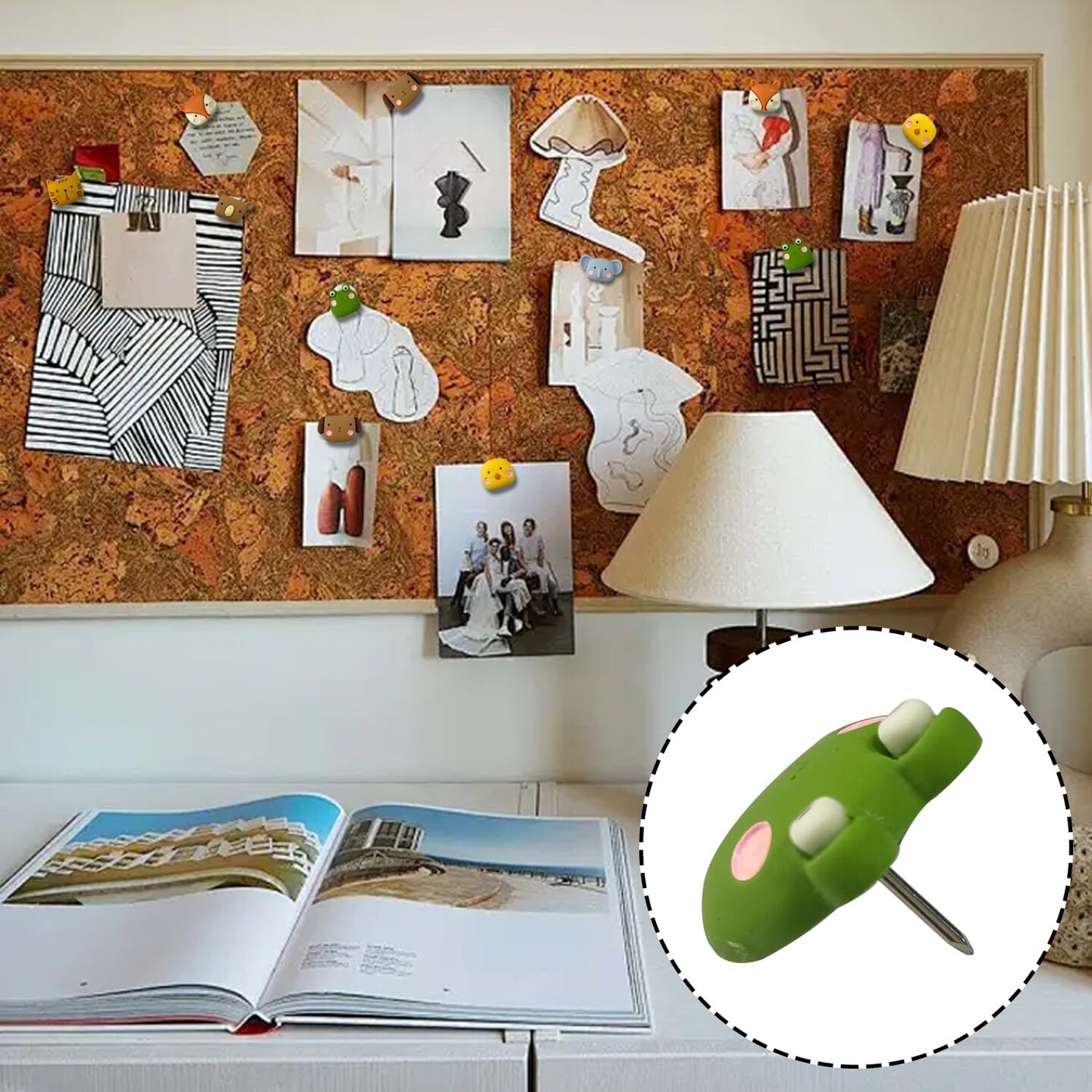 30 Pcs Animal Push Pins Cute Push Pins Photo Wall Map Cork Board Decorative Drawing Pins for Fox, Frog, Chick, Bear, Dog, Cat, Elephant Thumbtack