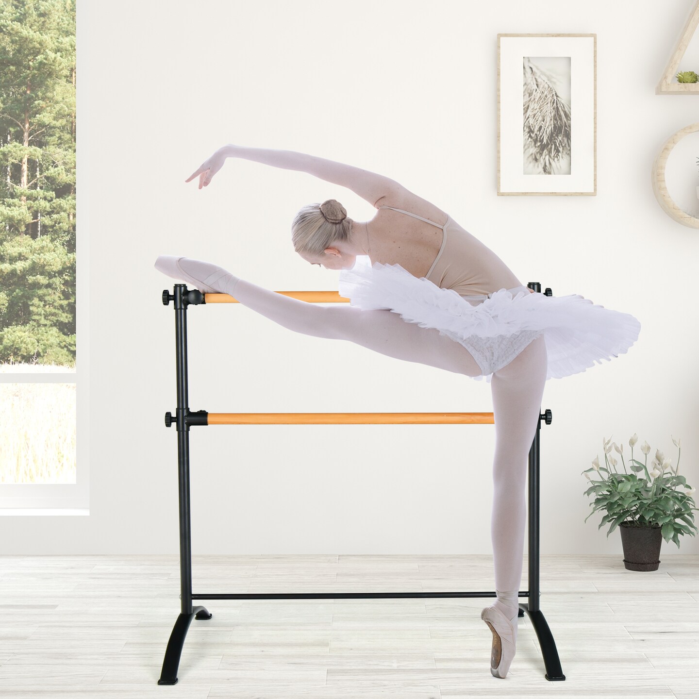 4 Foot Portable Freestanding Double Ballet Barre with 4 Level Adjustable Height