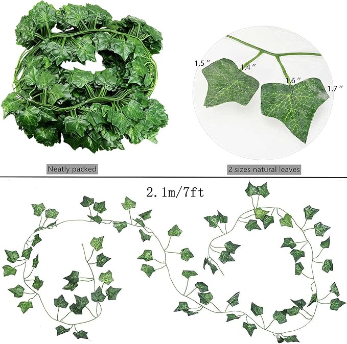 36 Strands 248FT Fake Ivy Garlands Leaves Artificial Vines Faux Green Hanging Plants for Bedroom Wall House Decor Outdoor Wedding Photography Backdrops, Non-discoloring