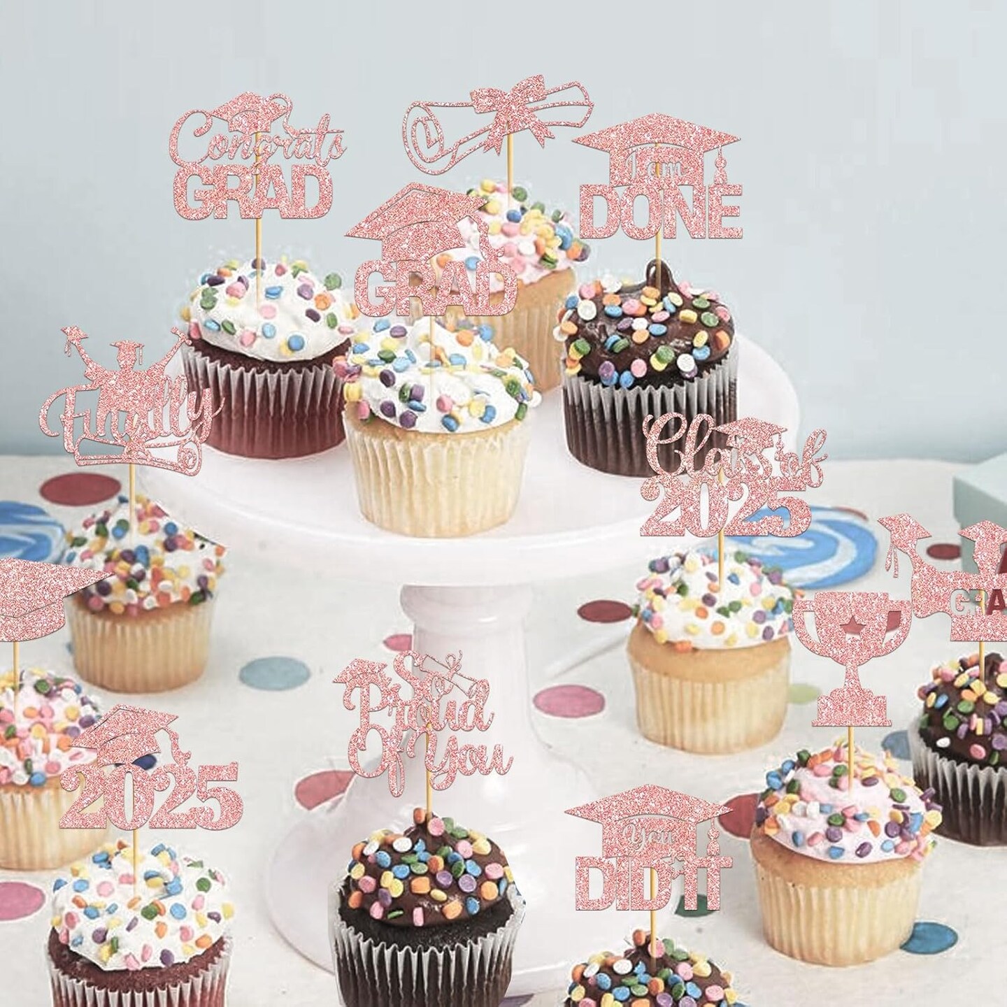8Pcs Graduation Cupcake Toppers 2025 Graduation Decorations Class of 2025 Cupcake Toppers Graduation Party Decorations 2025 Cupcake Picks Grad Cupcake Toppers (rose gold)