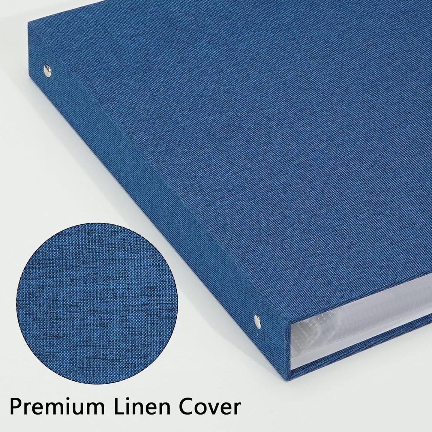 Large 3 Ring Binder Scrapbook Photo Album, Linen Cover DIY Scrapbooks with 30 Sheets Plastic Sleeves 60 Pages Blank White Inner Pages for Wedding Birthday Baby Travel Blue