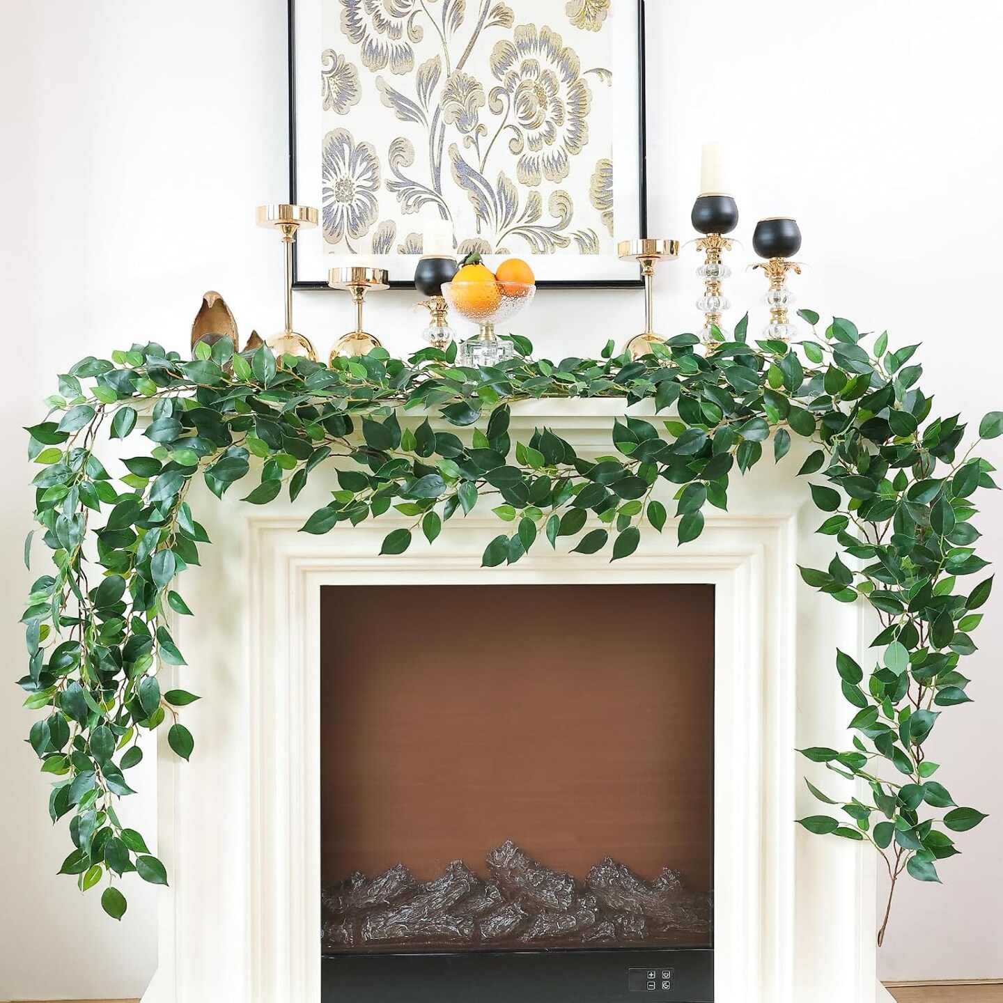 Artificial Vines Garland 42&#x27;&#x27; Fake Ficus Vine Greenery Garland Silk Green Leaves Decoration Faux Hanging Plants for Wedding Table Centerpieces Wall Room Decor