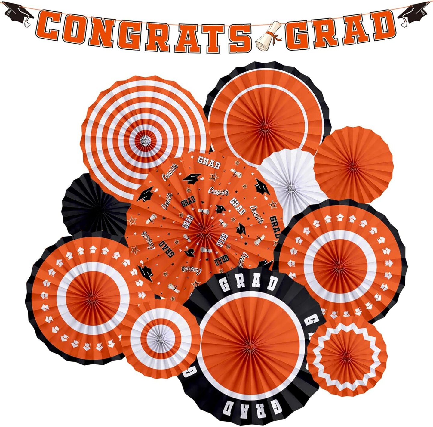 2025 Graduation Party Supplies Kit - Orange -Themed Decorations with Congrats Grad Banner, Graduation Paper Fan for Graduation Party Decorations