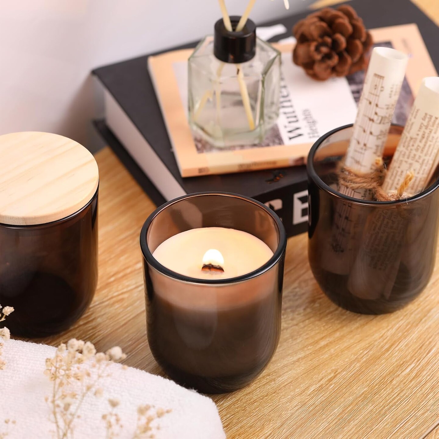 12PCS 8oz Smoke Gray Glass Candle Jars with Lids - Perfect for Candle Making, Storage &#x26; Gifts