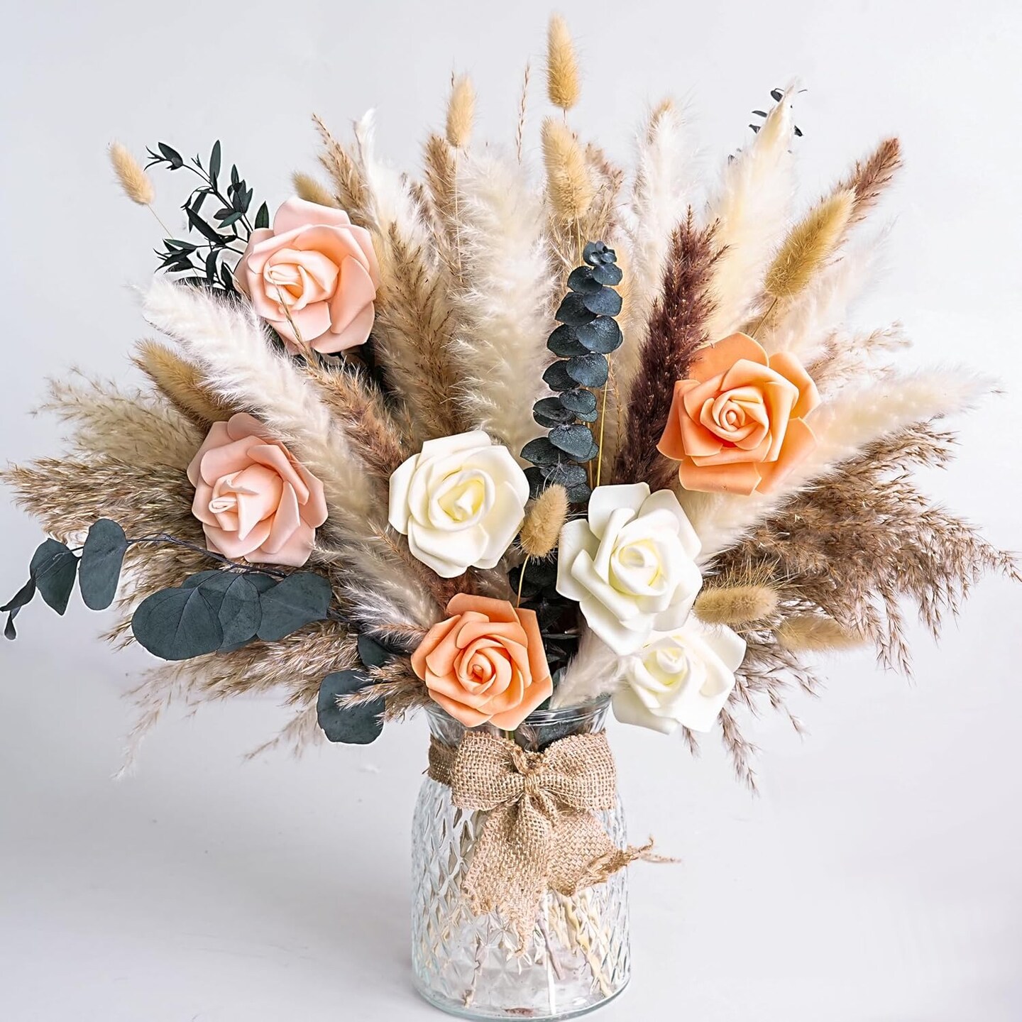 Dried Flower Bouquet | Pampas Grass Decor | Floral Arrangements for Home &#x26; Wedding | Boho, Rustic, and Modern Decorations