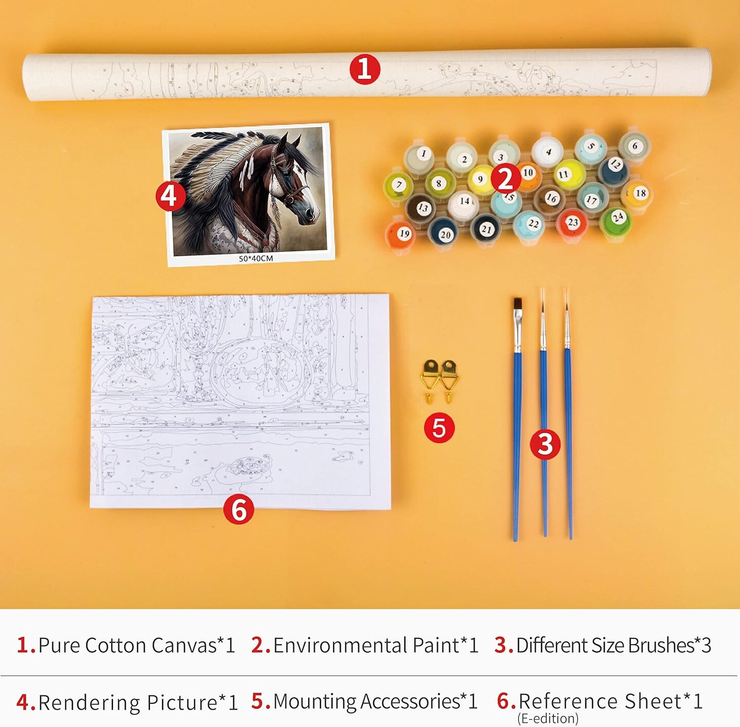 Paint by Numbers Kit for Adults & Kids – Native American War Horse DIY Acrylic Canvas, Beginner-Friendly, 16x20 Inch (With Brushes, No Frame)