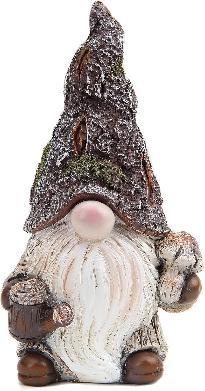 Garden Gnomes Statue Decor, Outdoor Decorations, Indoor Figurine Woodstone Color for Home Decoration