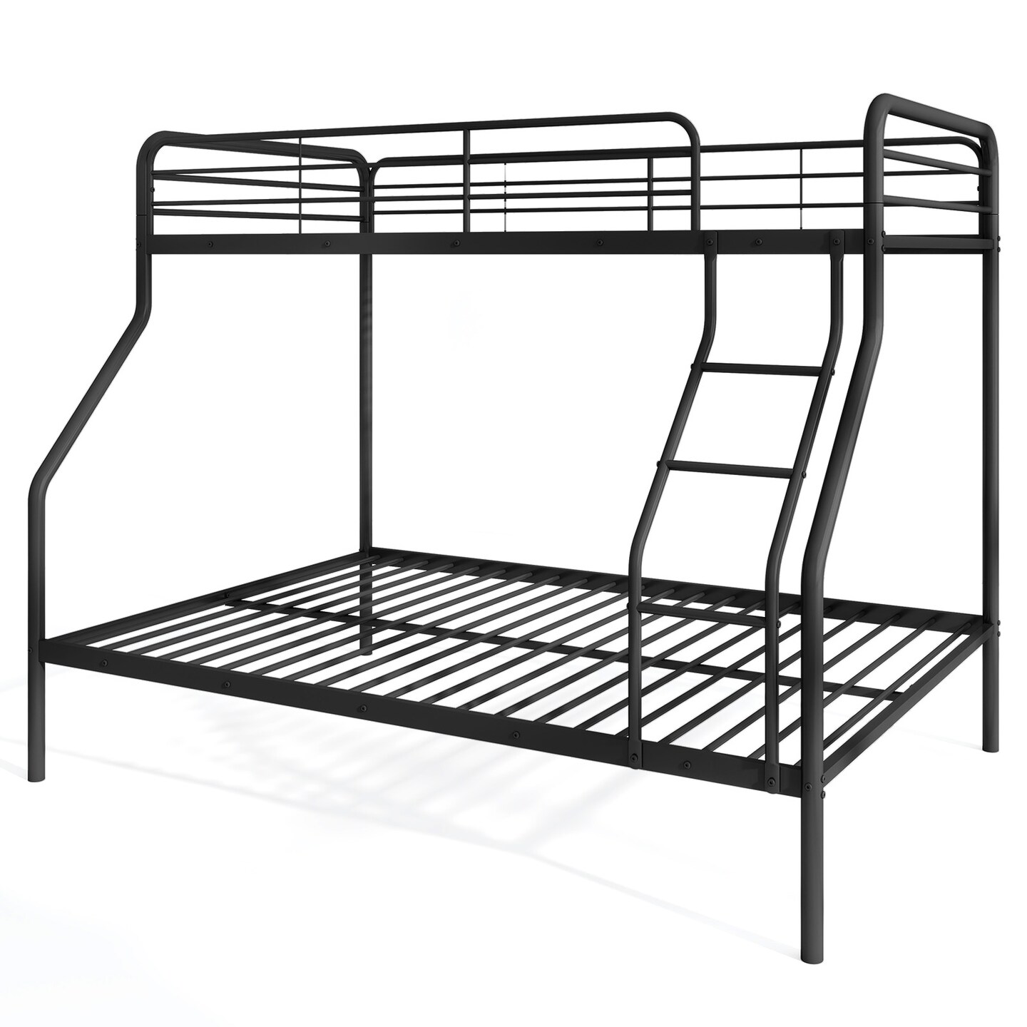 Twin Over Full Metal Bunk Bed with Guardrails, Ladder, Storage Space and Sturdy Construction