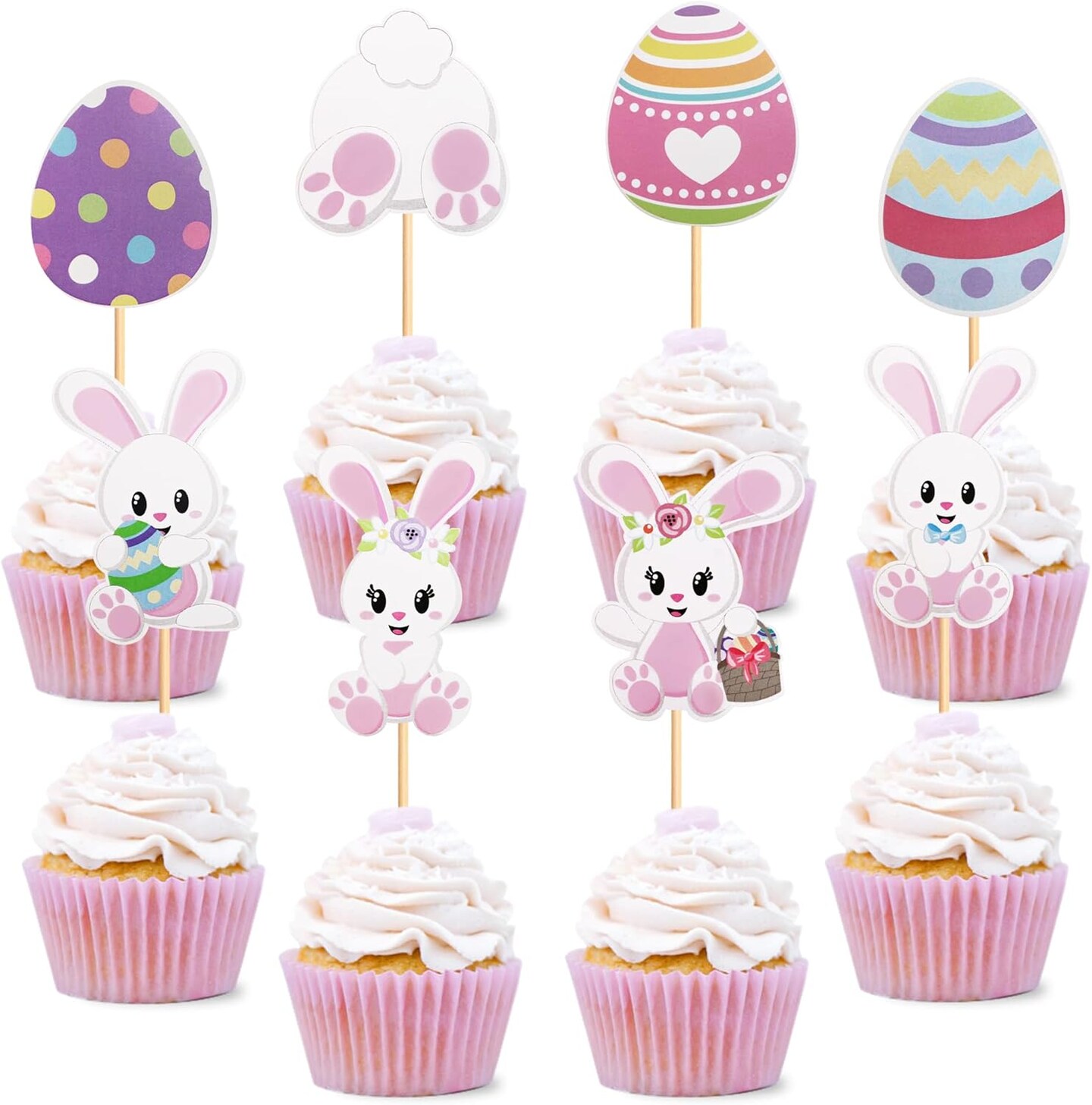 32 PCS Easter Cupcake topper Bunny Cupcake Toppers Easter Egg Cupcake Topper Rabbit Easter Party Cake Topper Decorations (Bunny Back)