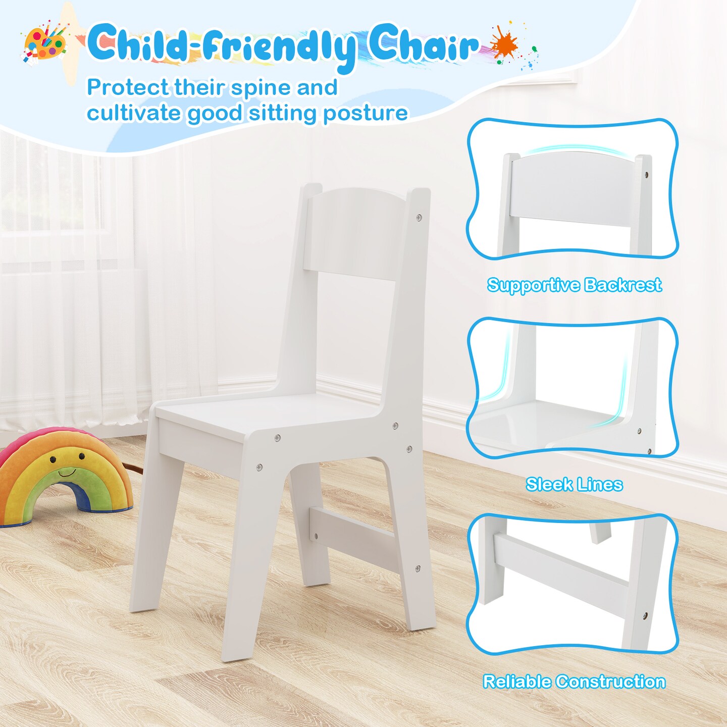 White Kids Craft Drawing Desk with Chair and 2 Spacious Storage Shelves
