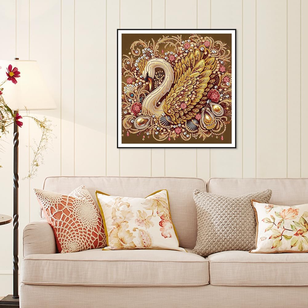 Diamond Painting Kits for Adults Swan, 5D Special Shape Diamond Art Kits for Beginners, Crystal Rhinestones Diamond Painting for Home Wall Decoration Gift 12×12inch, Animal