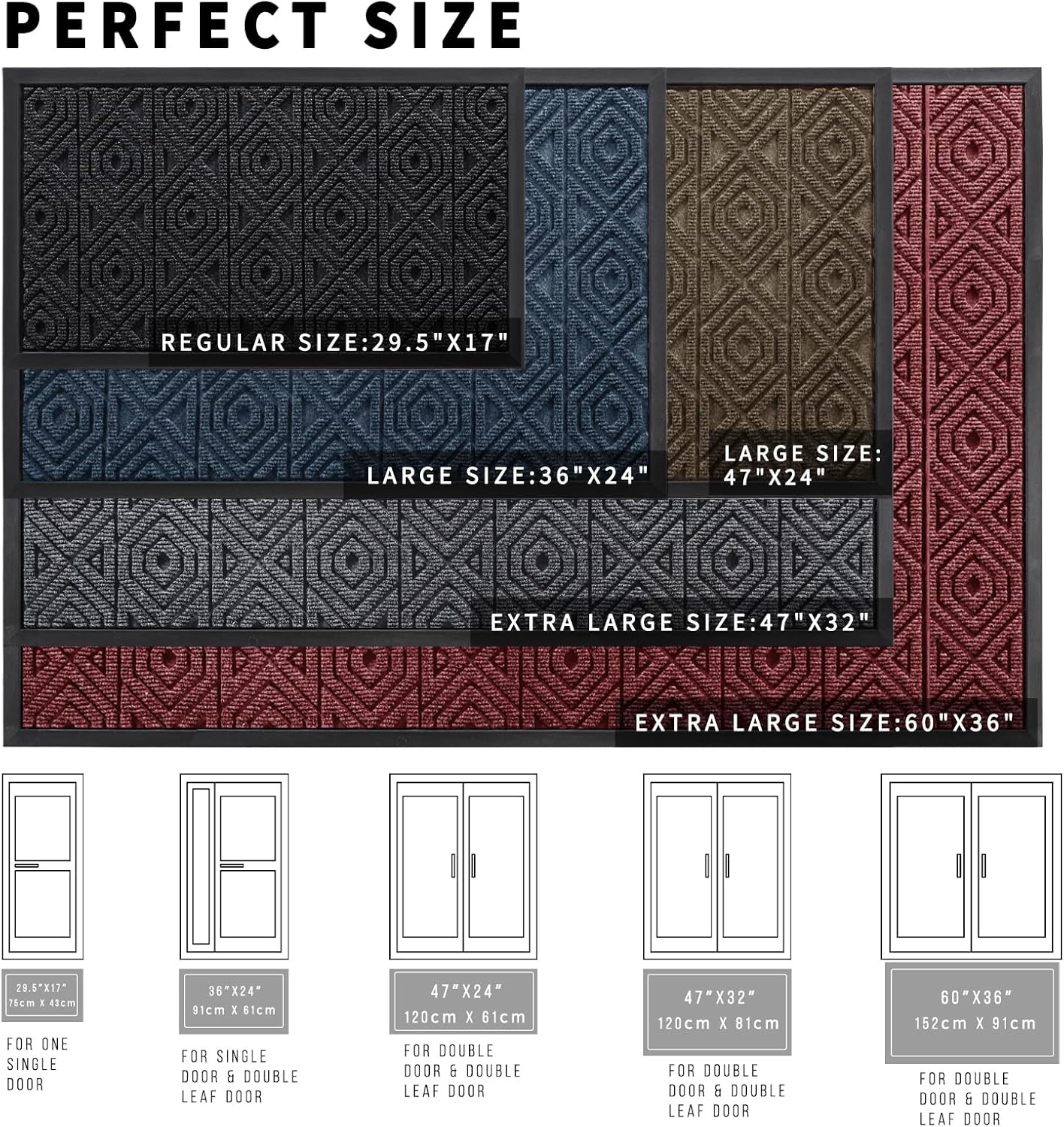 Door Mat, Outdoor Indoor Entrance Welcome Mat, Heavy Duty Entry Front Doormat, Stain &#x26; Fade Resistant, Low Profile, Sturdy Rubber, Easy Clean Patio, Waterproof, 29.5 x 17, Gray