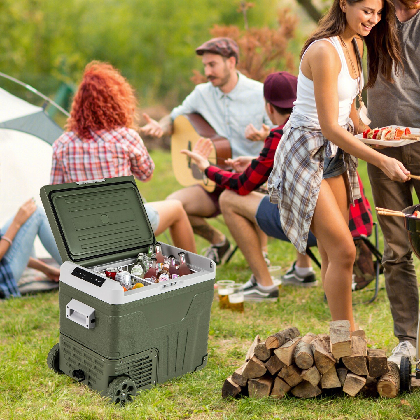 12 Volt Car Refrigerator Portable Car Fridge with Adjustable Range and LCD Touch Control Panel