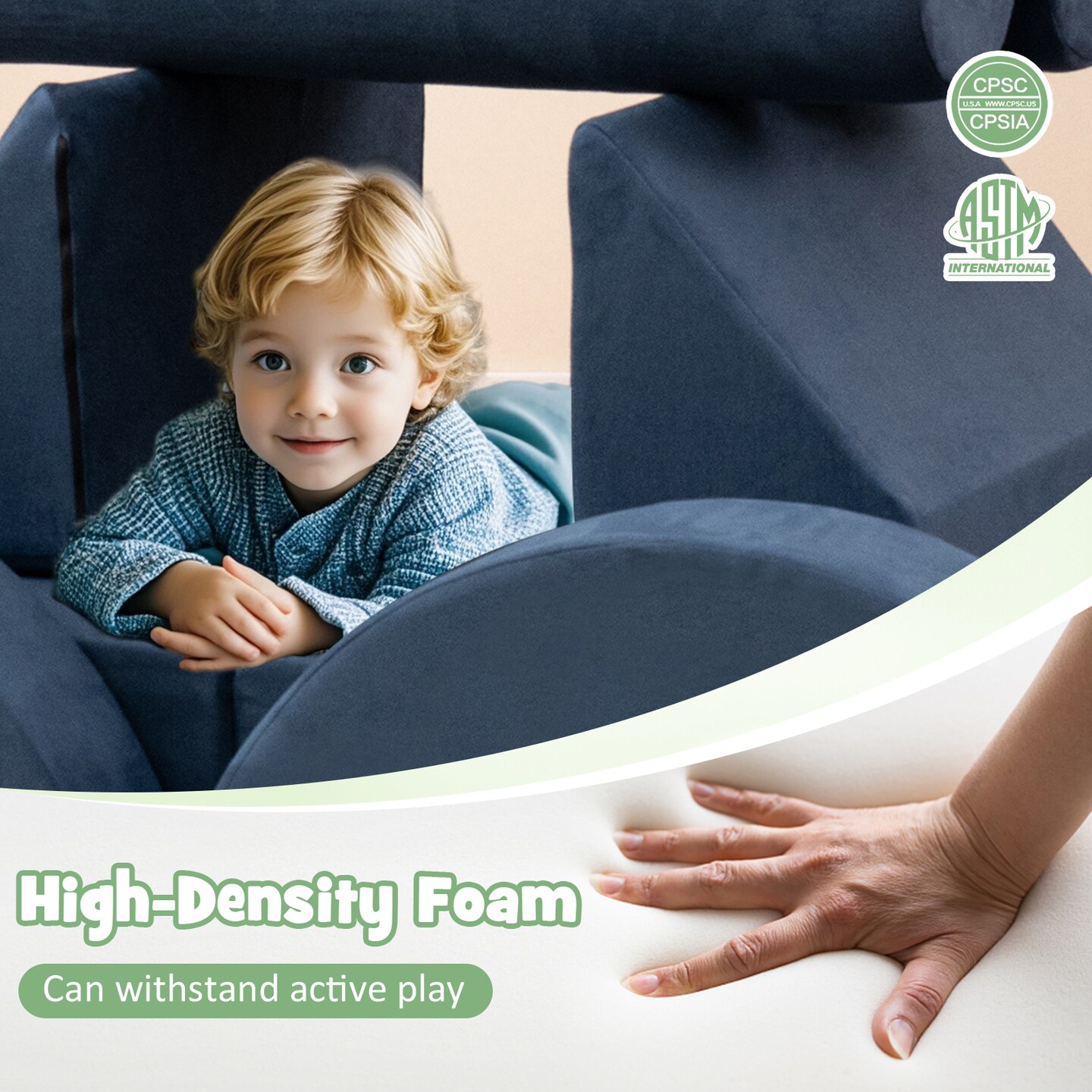 Velvet Suede 13-Piece Kids Modular Play Couch, Soft and Safe Design