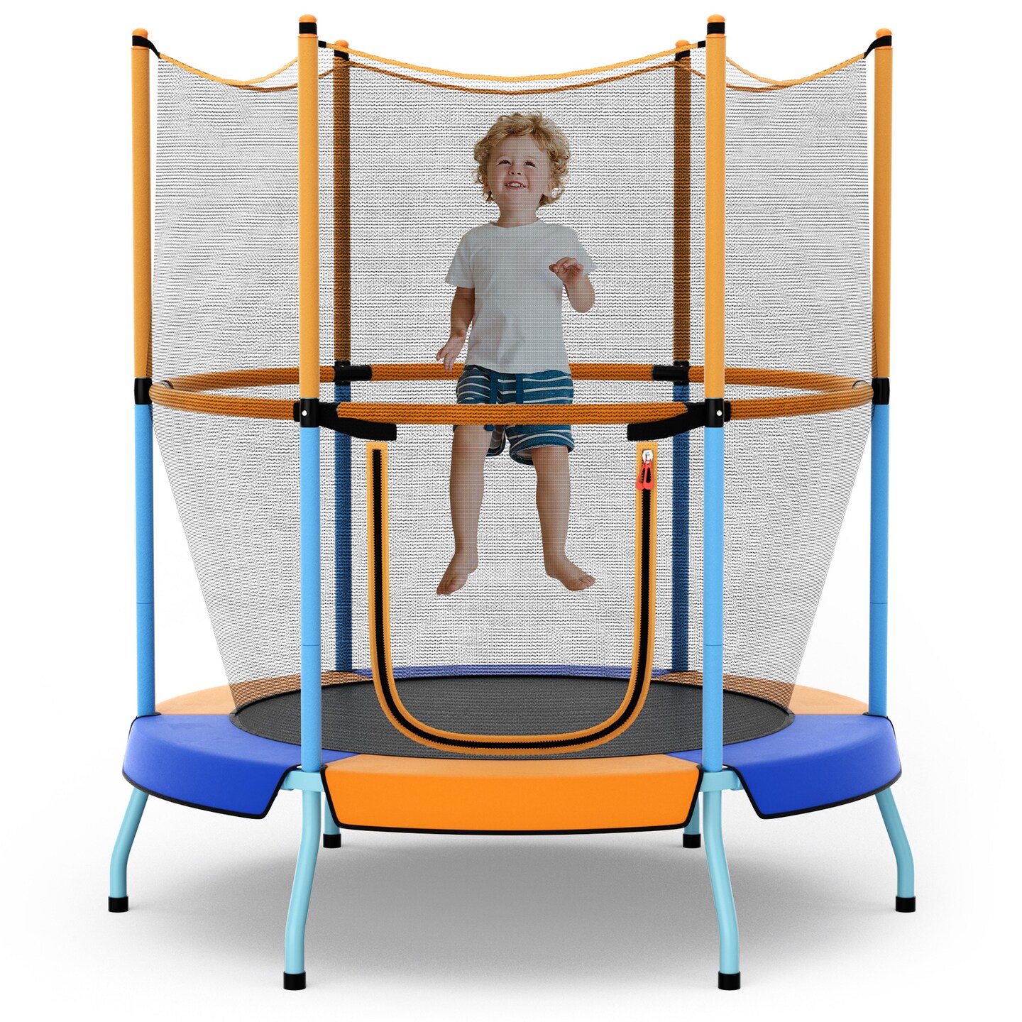 Kids Trampoline with Safety Net, Zipper Door and Heavy-Duty Frame