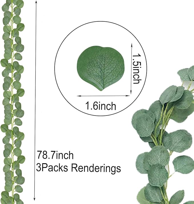 Garland,Artificial Eucalyptus Leaves Table Greenery Garland Wreath Vines for Wedding Party Table Fireplace Bedroom Wall Room Decor (6)