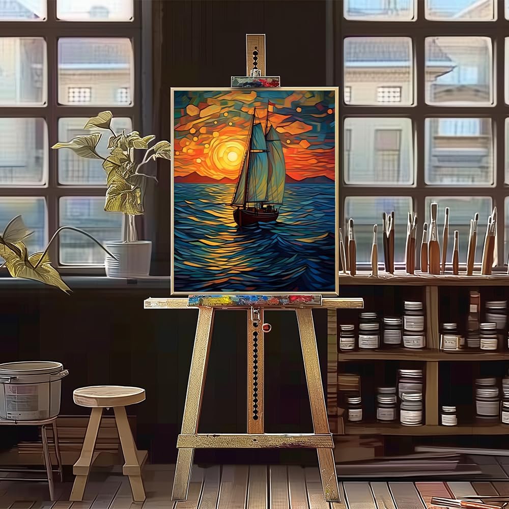 Paint by Numbers for Adults - DIY Adult Paint by Number Kits Painting on Canvas Sailboat Painting by Numbers for Beginners, Sunset Landscape Art Craft Kits for Adults (16x20 Inch)