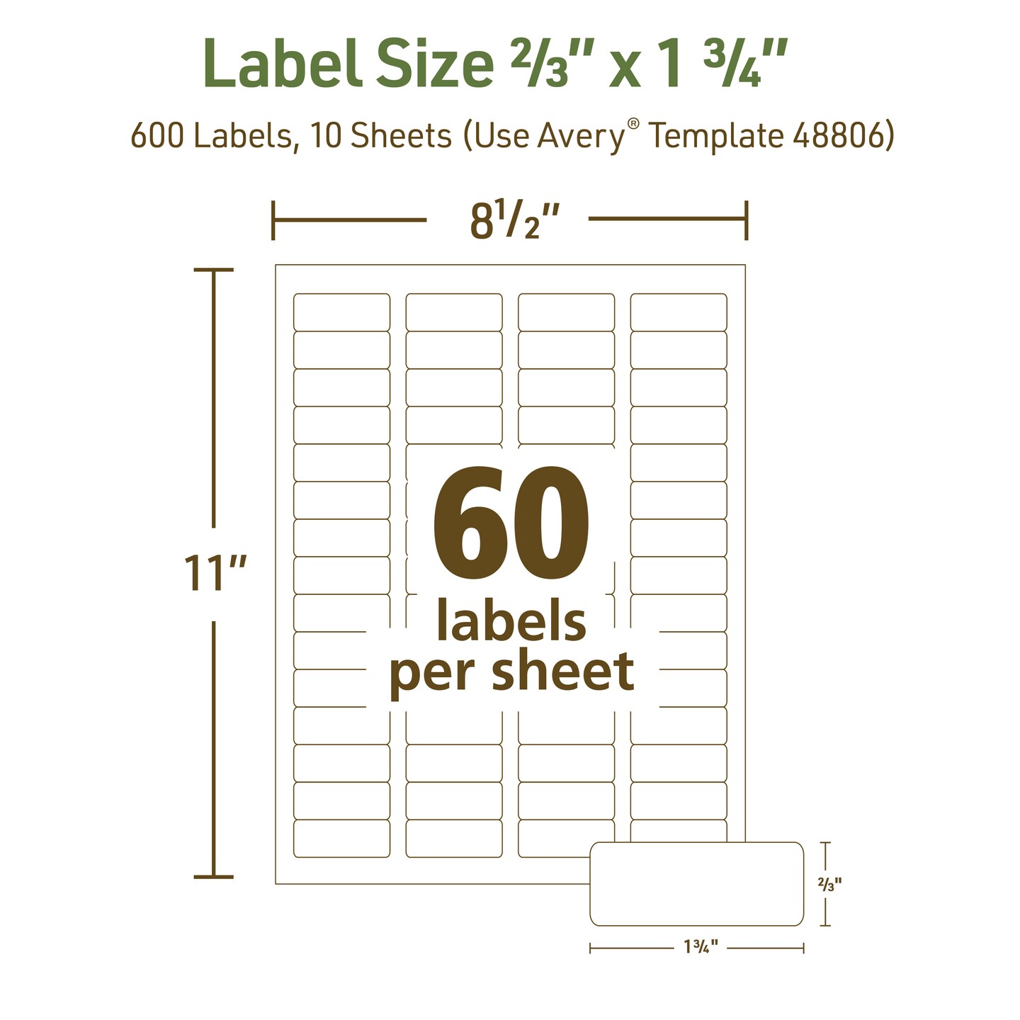 Avery EcoFriendly Recycled Address Labels, 2/3&#x22; x 1-3/4&#x22;, Matte White, Permanent Adhesive, Laser &#x26; Inkjet Printers, 600 Printable Labels (48806)