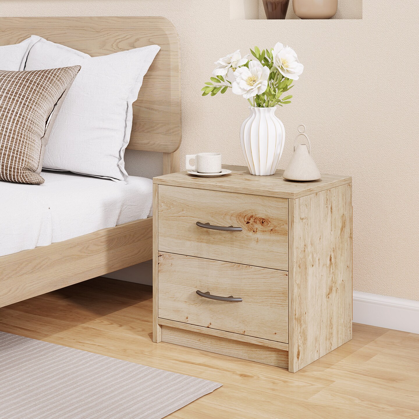 2-Drawer Nightstand, Sturdy Construction and Multiple Storage Options