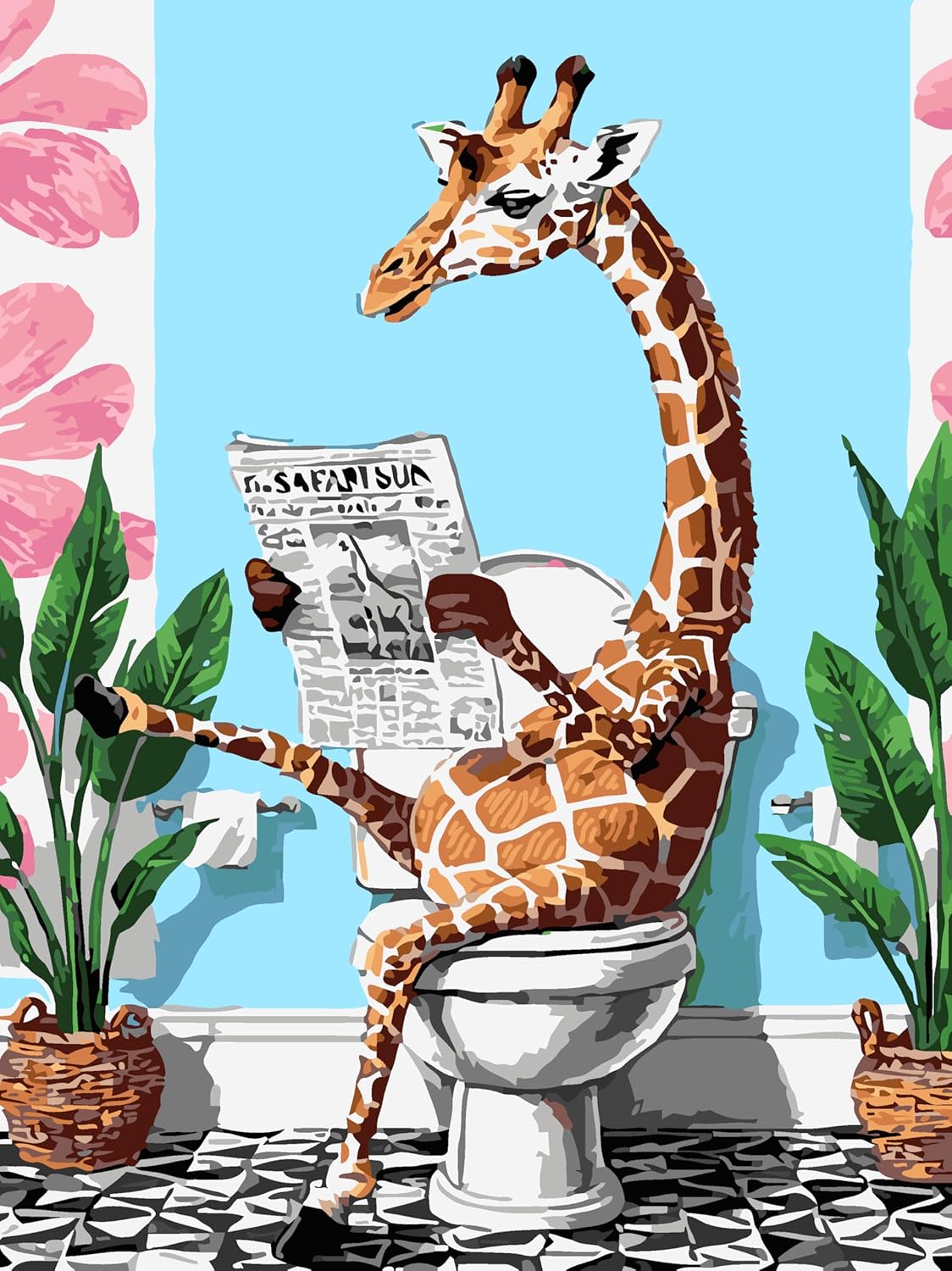 Paint by Number Kit for Adult, Easy Toilet Giraffe Acrylic Paint by Numbers Kits on Canvas, Animal Oil Painting Kits Adults&#x27; Paint-by-Number Kits for Home Wall Decor 12x16inch