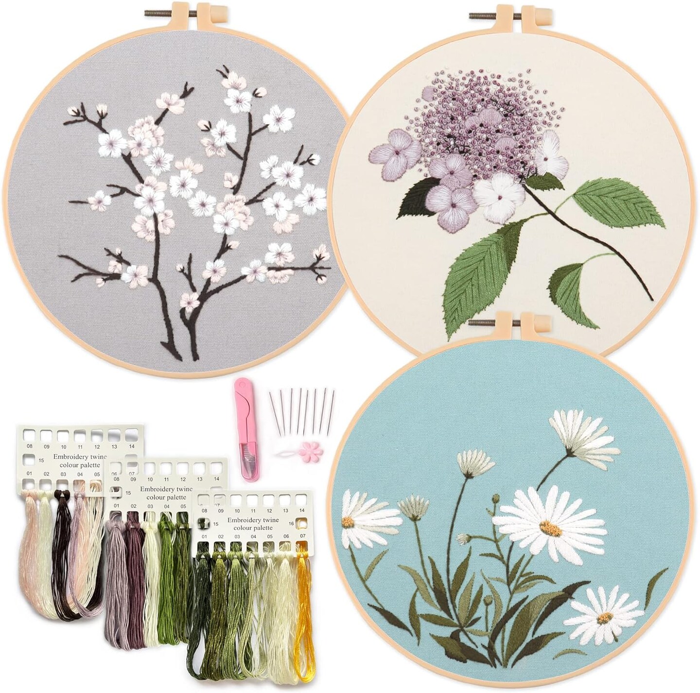 3PCS Embroidery Starter Kits – Cloth, Hoop, Needle & DIY Tools for Beginners