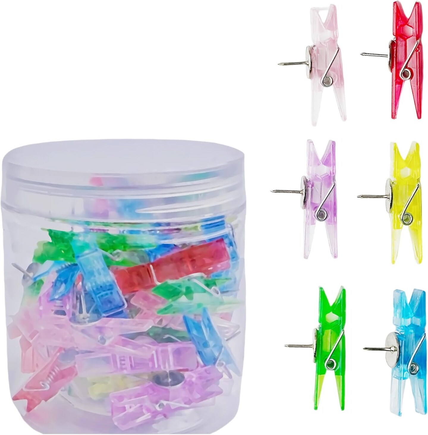 60 Pcs Push Pin Clips with Clips Pins Clips Creative Paper Clips Colorful Thumbtack Clips Plastic Push Pins for Christmas Cork Board Bulletin Boards Photos Walls Projects Drawings Map