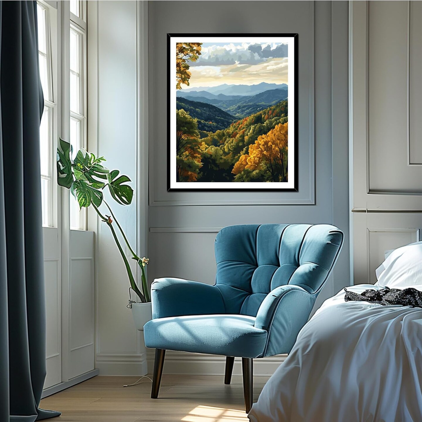 Great Smoky Mountain Paint by Numbers, Forest Autumn Landscape Paint by Number Kits, Smoky Mountains Scenery DIY Acrylic Painting for Gift Home Wall Decor(16&#xD7;20inches, No Frame)