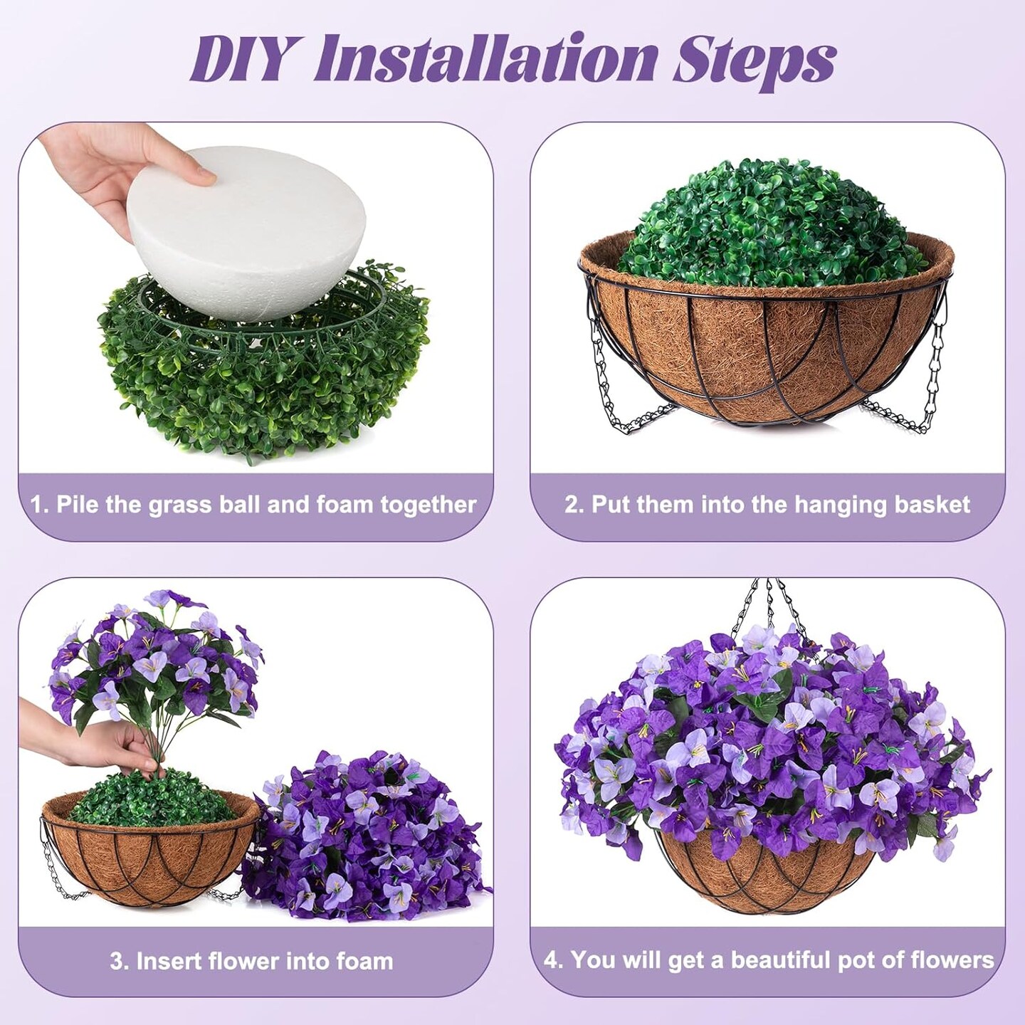 Artificial Hanging Baskets Fake Flowers, Plants for Outdoor Spring