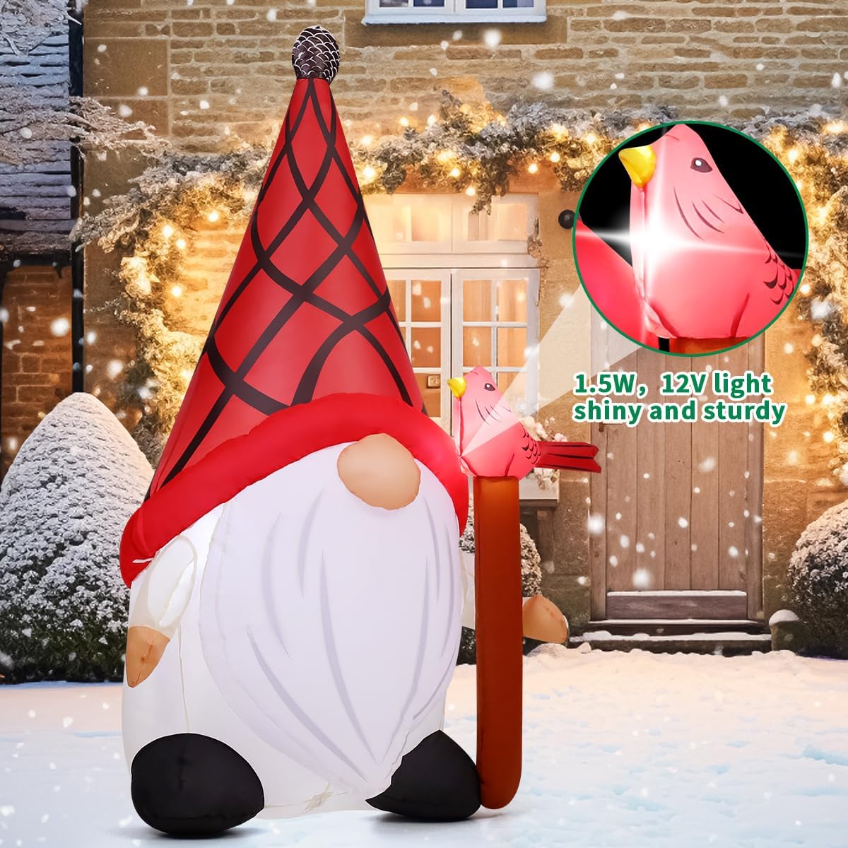 5 FT Tall Christmas Inflatables Outdoor Decorations Blow Up Xmas Little Red Bird and Gnomes with Built-in LEDs for Christmas Indoor Outdoor Yard Lawn Garden Decorations