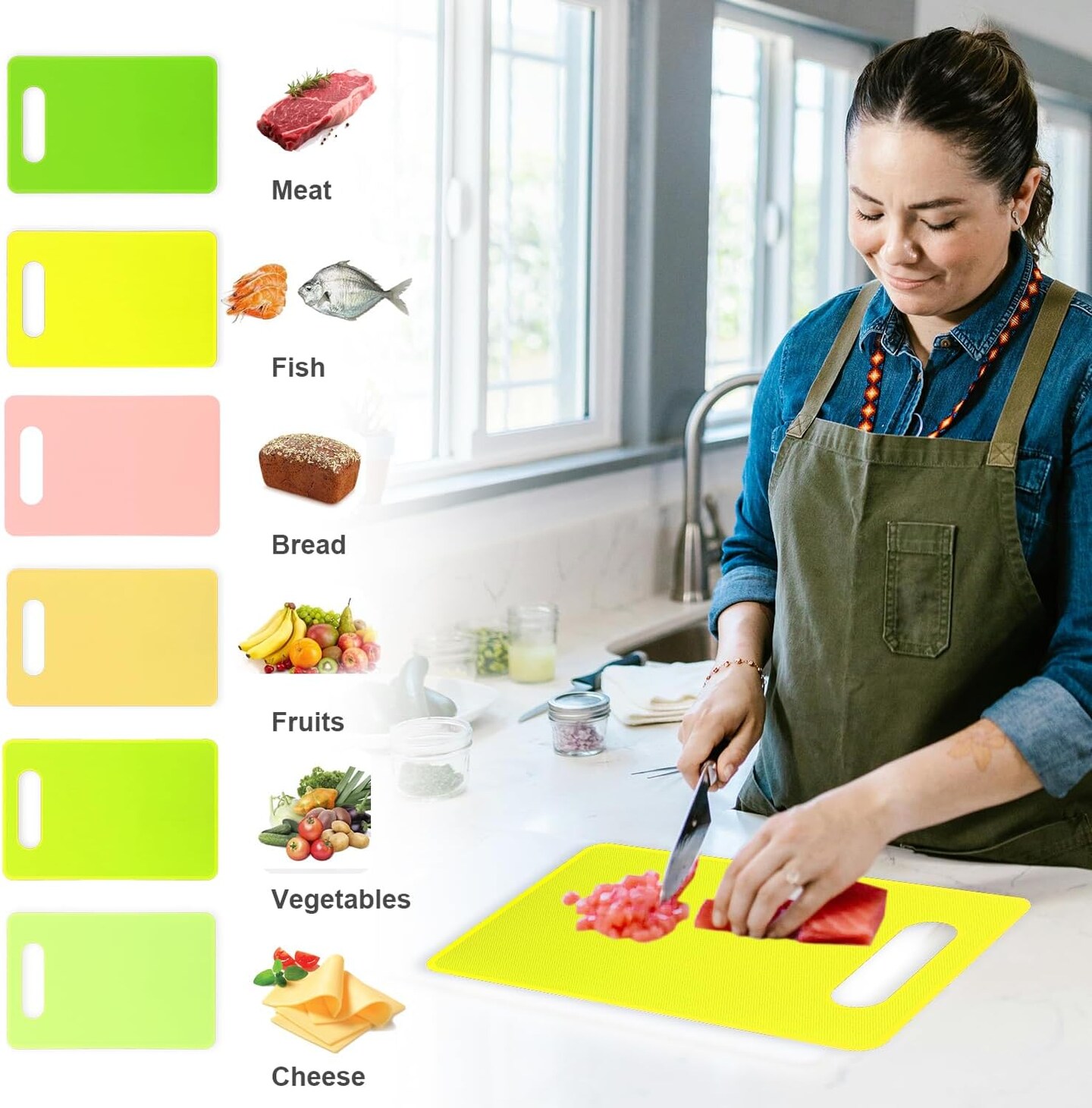 Kitchen Cutting Board Set of 6, Plastic Cutting Boards with Easy Grip Handle for Kitchen Cooking, Non Slip Cutting Mat Pad for Meat, Fruit, Vegetables, 12 Inch by 8 Inch