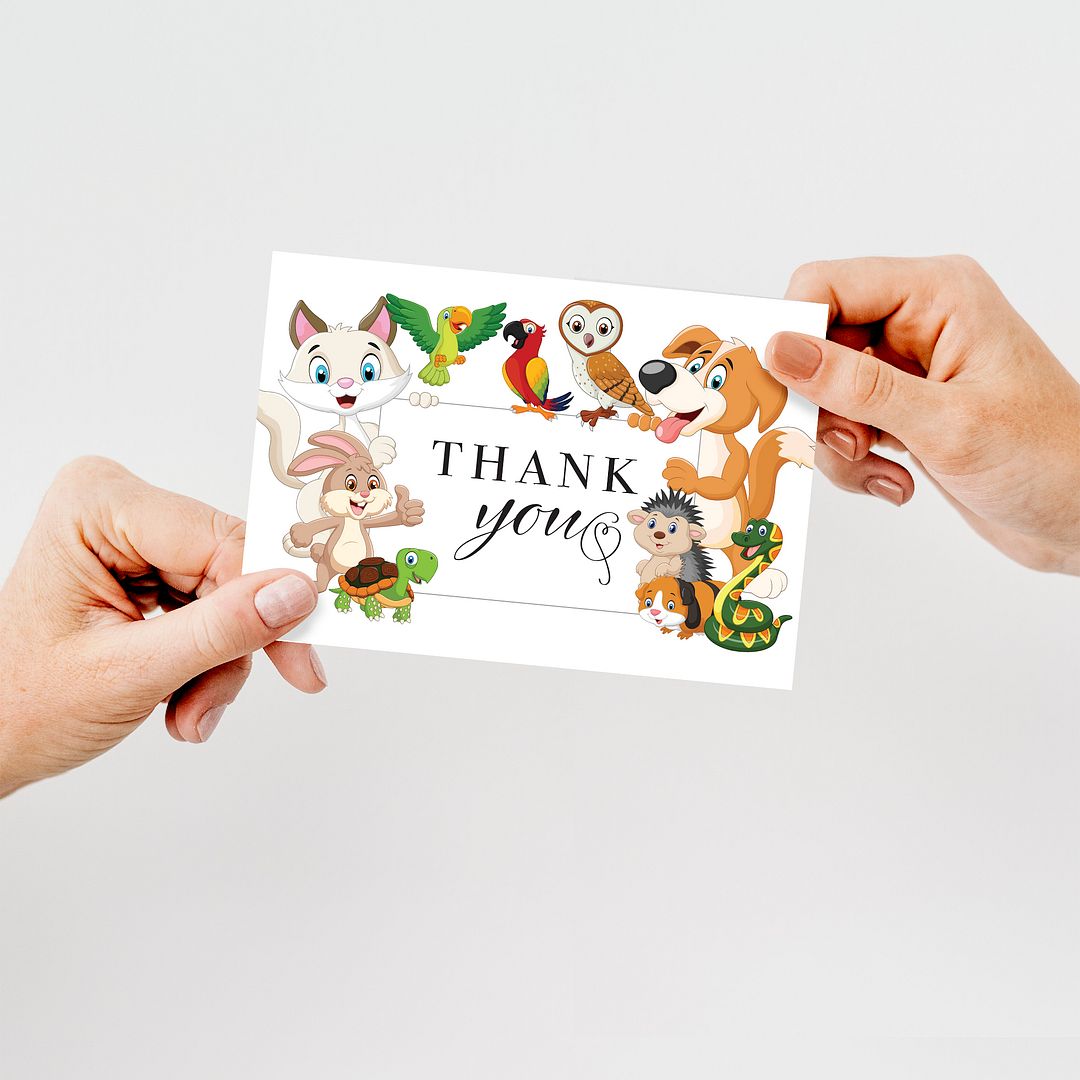 Great Papers! Whimsical Animal Pals Thank You Note Card and White Envelope, 4.875&#x22; x 3.375&#x22;, 24 count