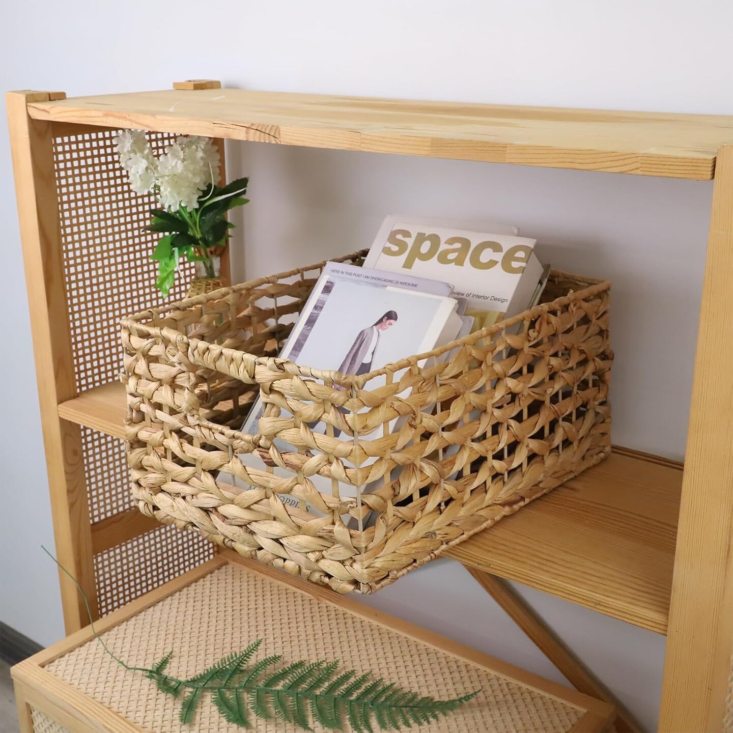 Rectangular Water Hyacinth Storage Basket, Wicker Baskets for Organizing,Hyacinth Baskets with Handle