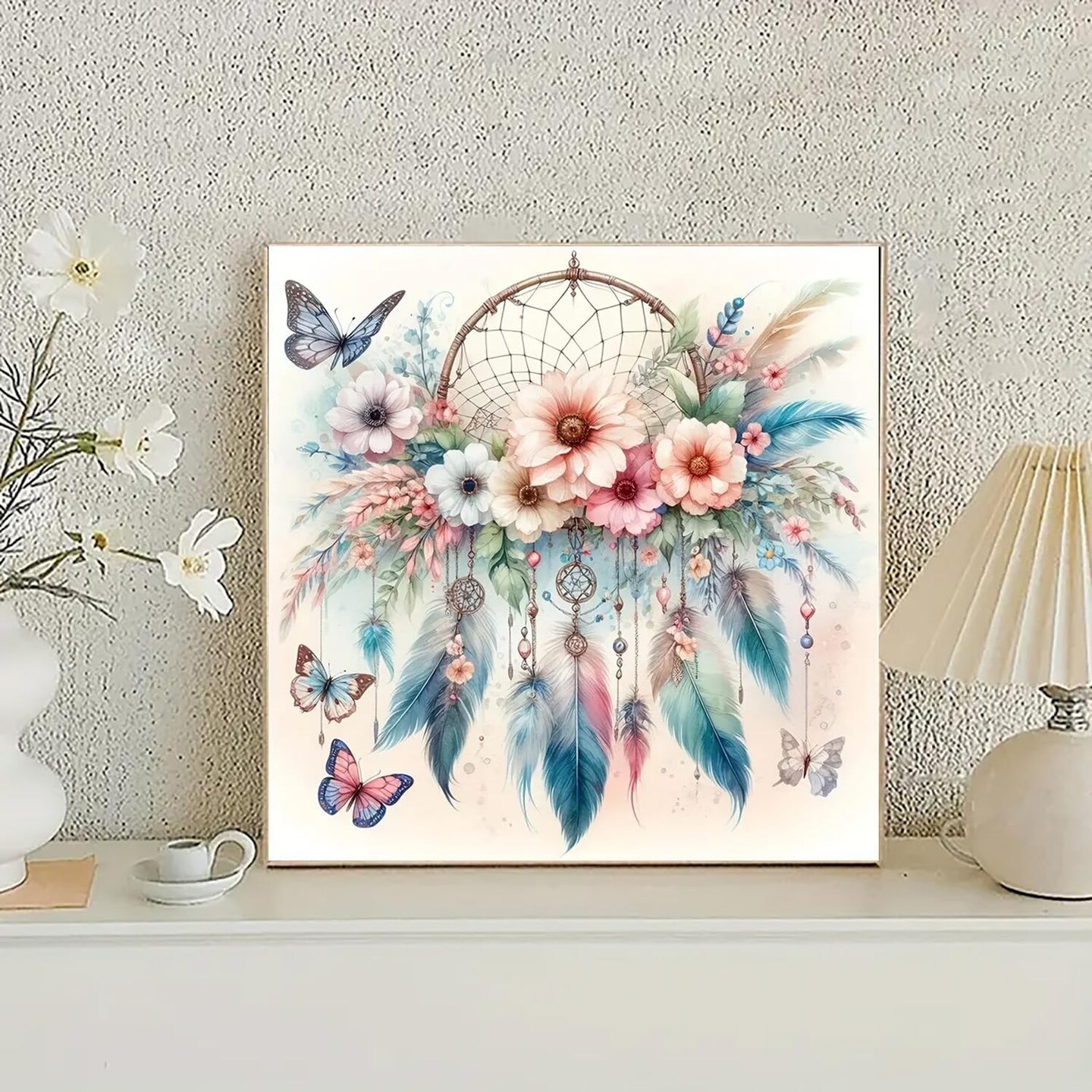 Diamond Art Painting Kits for Adults, Dreamcatcher 5D Diamond Painting Dots Art Kits for Adults Beginner, DIY Full Round Gem Crystal Art Paint by Diamond Butterfly, Home Wall Decor 14x 14 in