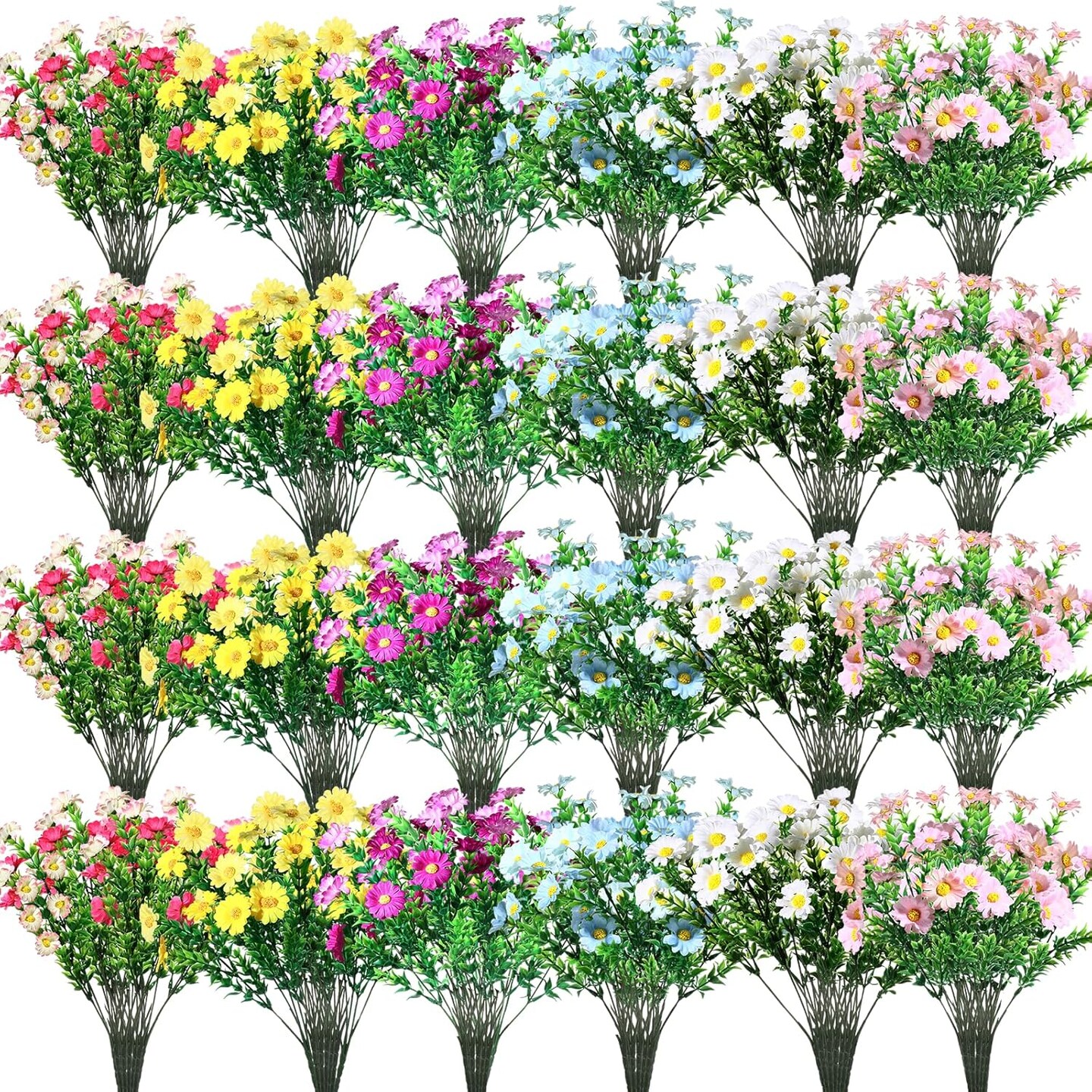 48 Bundles Artificial Daisies Plastic Flowers Outdoor