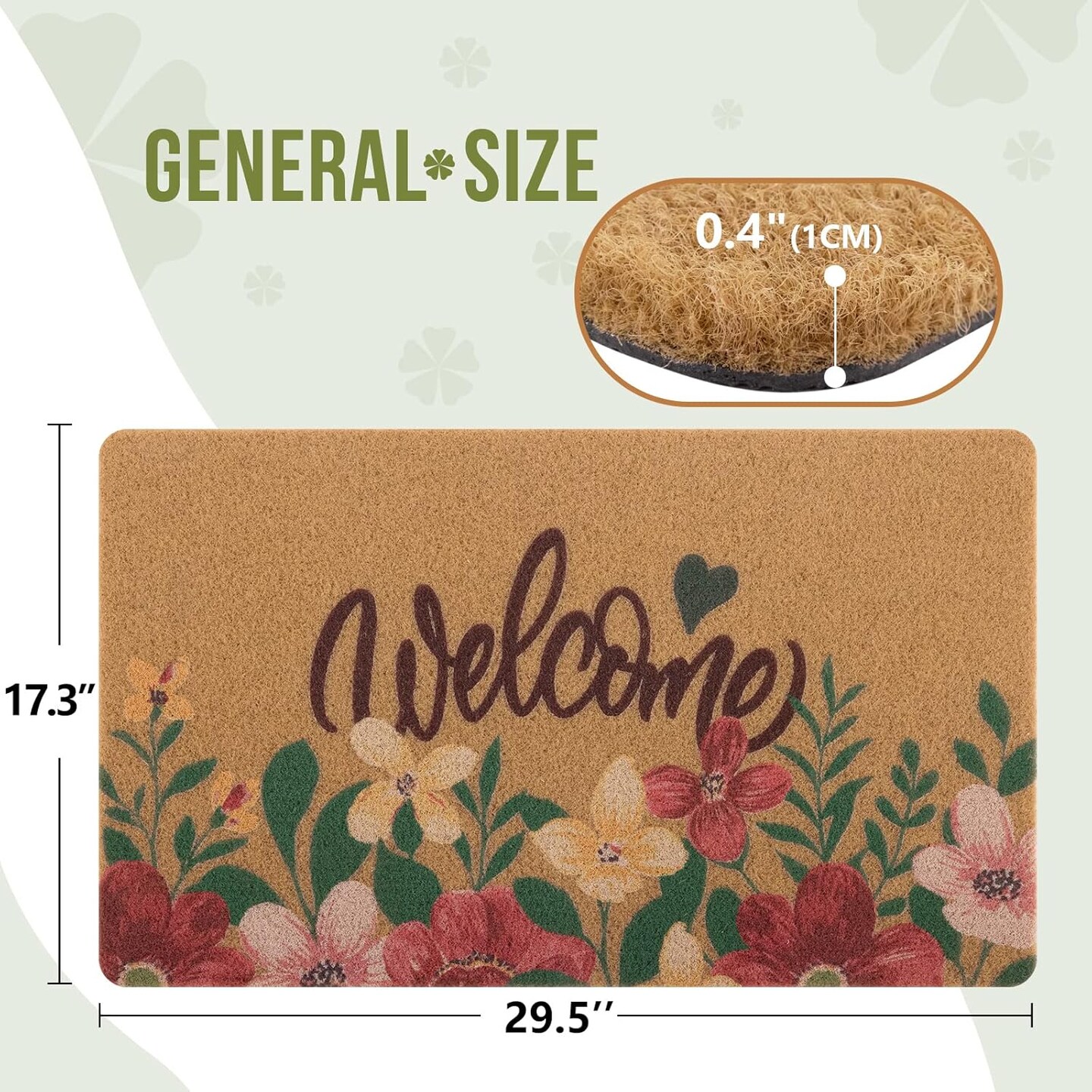 Artificial Coir Doormat with Non-Slip Backing for Indoor and Outdoor 17 x 30 inch Front Door Welcome Mat Spring Summer Seasonal Doormat,Welcome Flowers