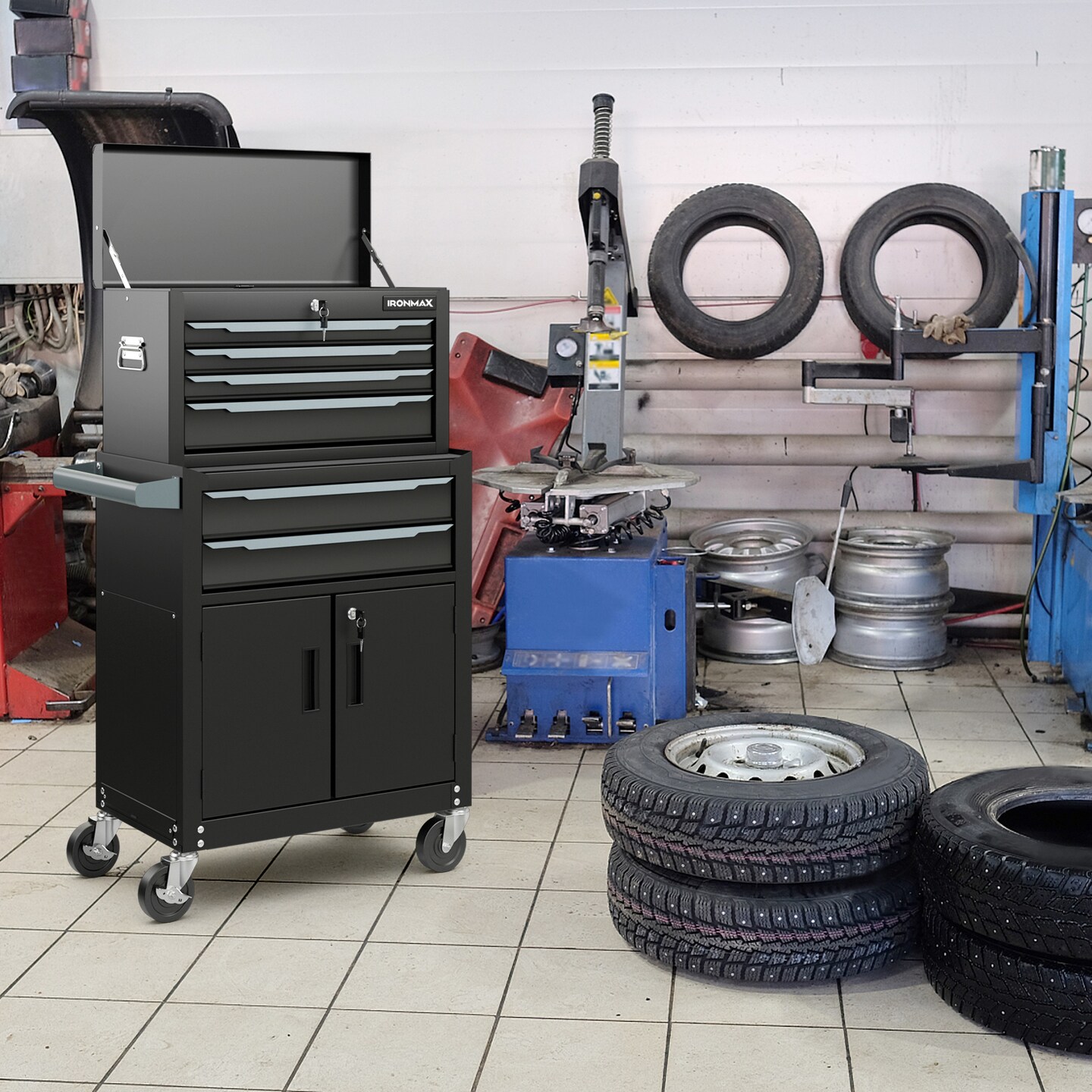 6-Drawer Rolling Tool Storage Chest with Universal Wheels and 2 Door Bottom Cabinet