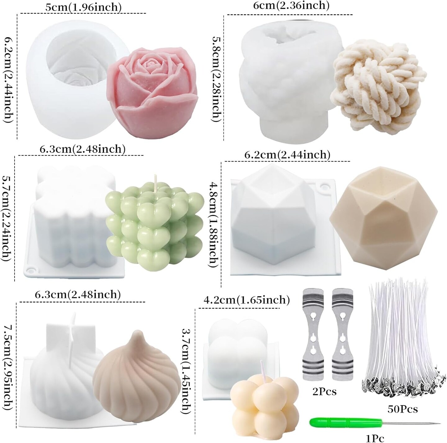Silicone Candle Molds Set for Candle Making with Candle Wicks, 3D Silicone Mold for Soy Wax, Soap, Cake, Dessert DIY Scented Candle Craft Making