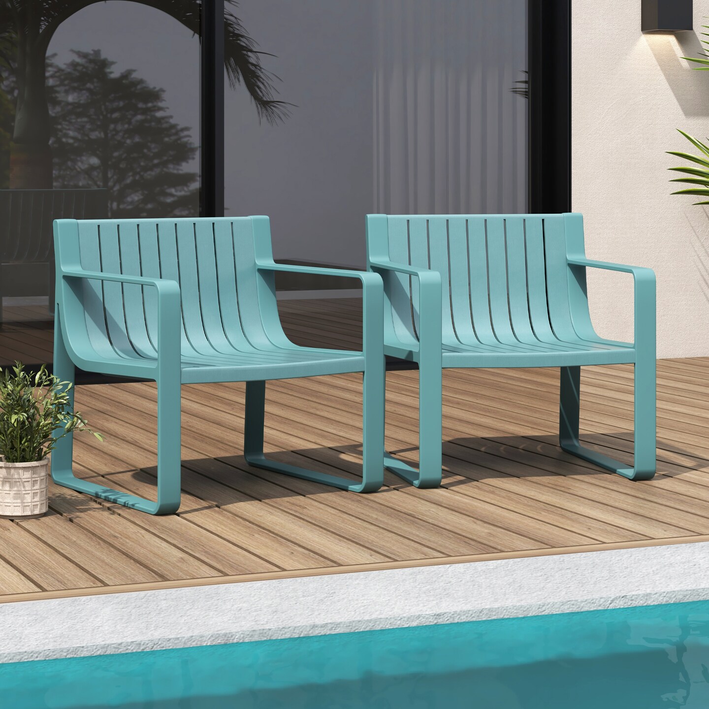Set of 2 Patio Chairs with Curved Backrests and U Shaped Legs Perfect for Outdoor Seating