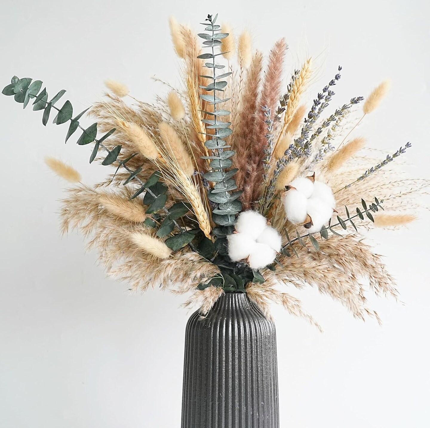Handmade Dried Flower Bouquet - Pampas Grass, Eucalyptus & Cotton Stems - Boho Home Decor, Wedding Centerpiece
