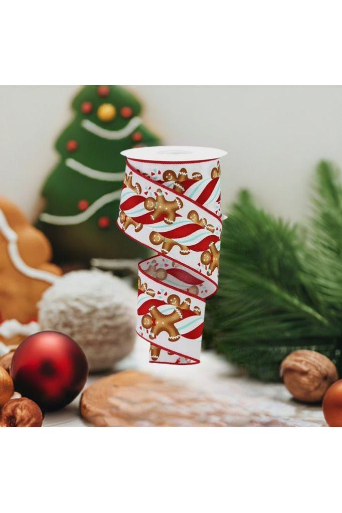 2.5&#x22; Gingerbread Kids Candy Ribbon: White/Ice Blue (10 Yards)