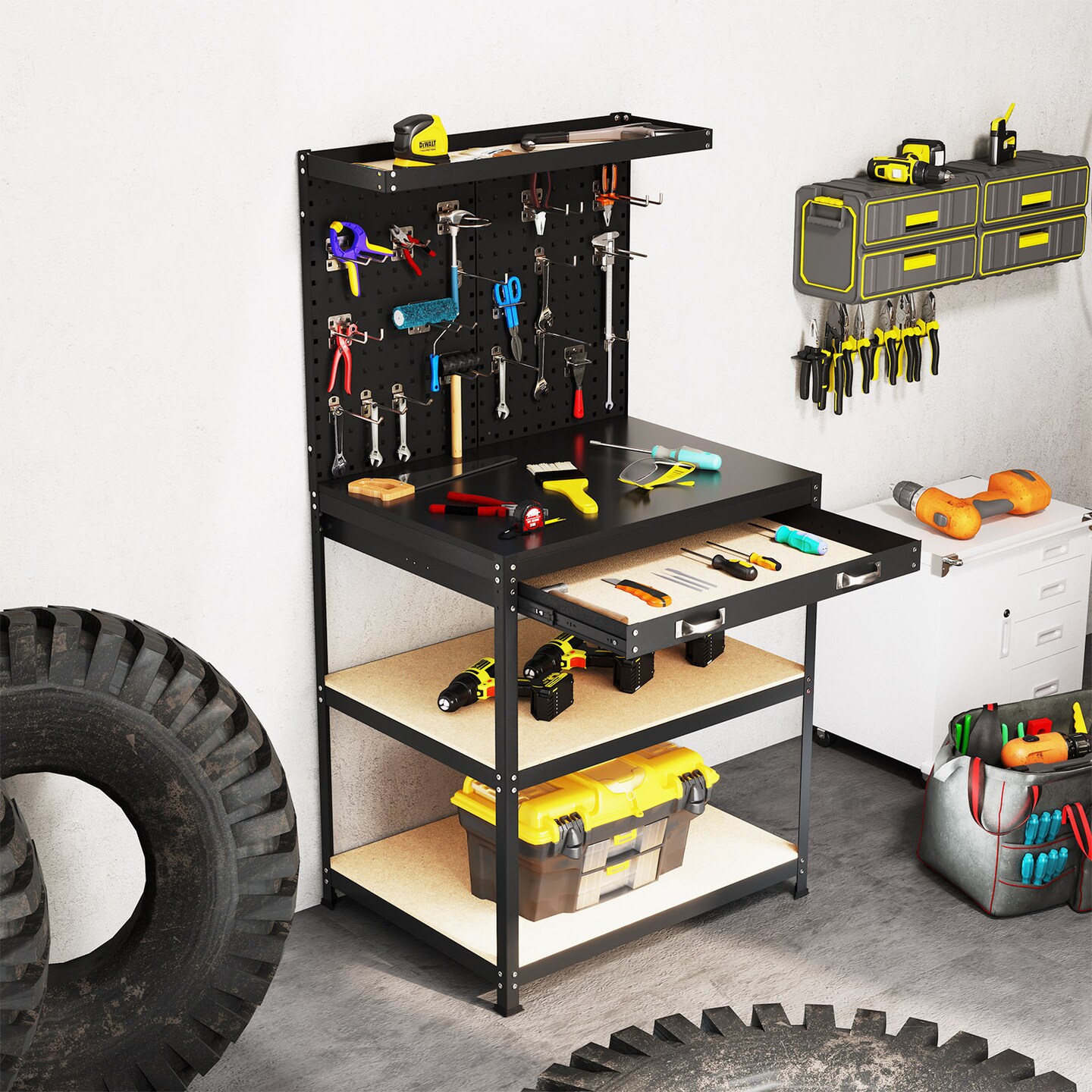 Tool Organizer Workbench with 20 Pieces Hanging Accessories Suitable for Home or Garage Use