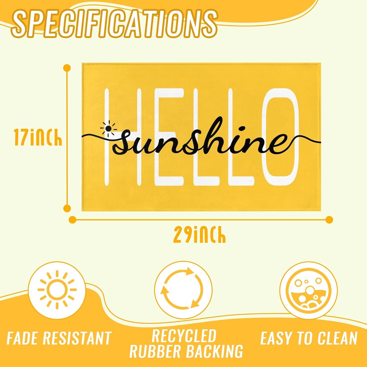 Hello Sunshine Door Mat Summer Doormat 17 X 29 Inch Yellow Doormat Decorative Entrance Mat Non-Slip Rubber Backing Floor Mat Washable Seasonal Welcome Rugs for Indoor Outdoor