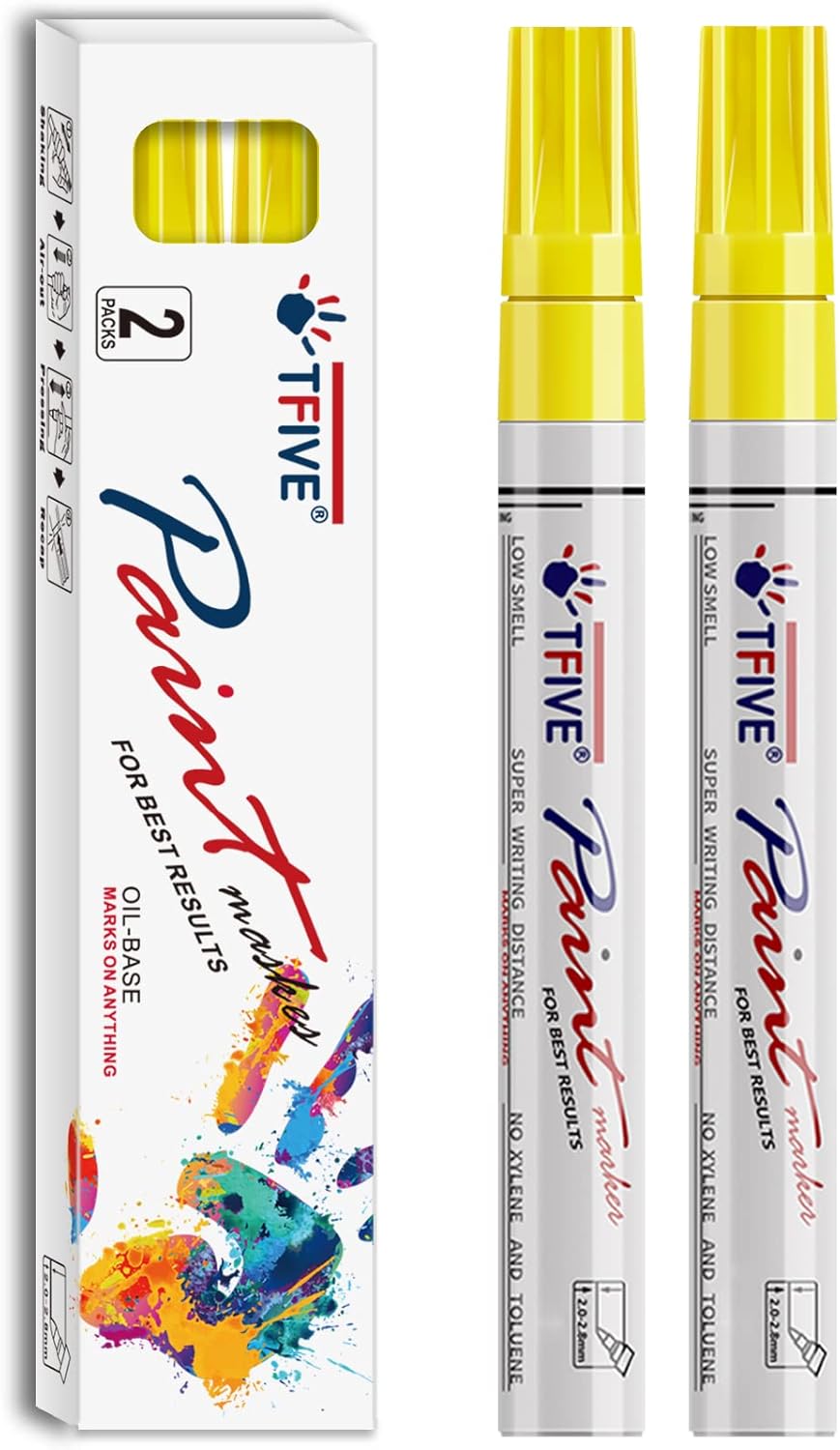 Yellow Permanent Paint Marker Pens - 2 Count Oil Based Marker Pen, Medium Tip, Waterproof & Quick Dry, for Office, Art projects, Rock Painting, Ceramic, Glass, Wood, Plastic, Metal, Canvas