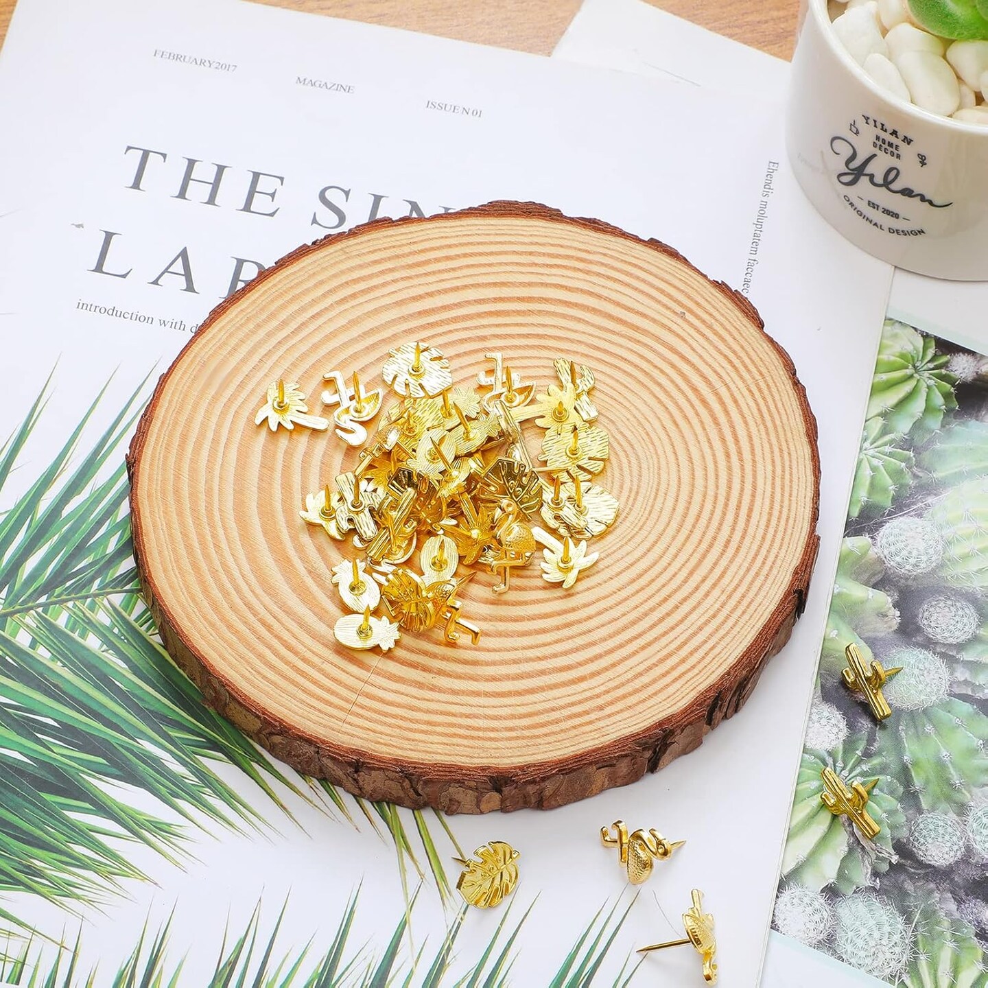 40 pcs gold tropical push pins decorative thumbtacks for cork boards photos maps and bulletin boards