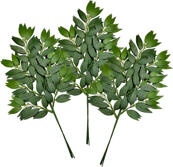12Pcs Italian Ruscus Greenery Stems Artificial Silk Greenery Leaves Garland Vines Hanging Spray for DIY Wedding Arch Bouquet Filler Table Centerpieces Home Indoor Decor